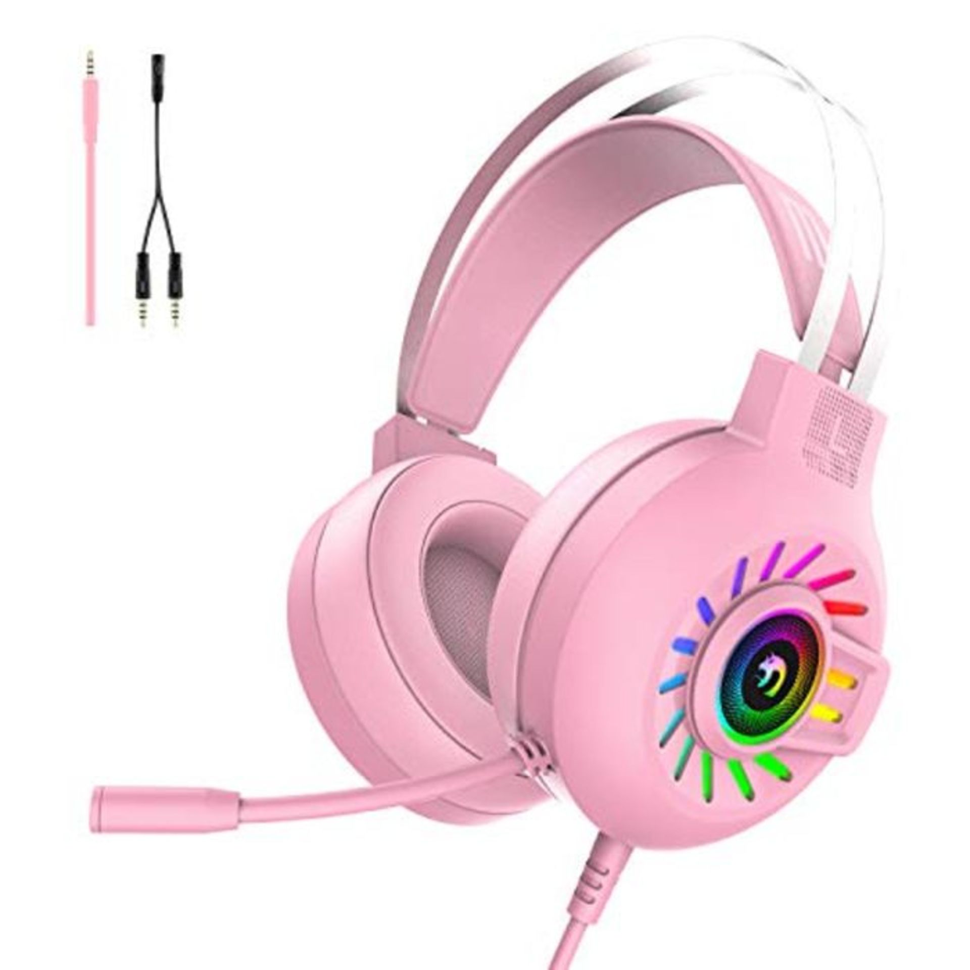 Gaming Headset, 3.5mm Stereo Wired Over-Head Gaming Headphone with RGB Rainbow Backlit