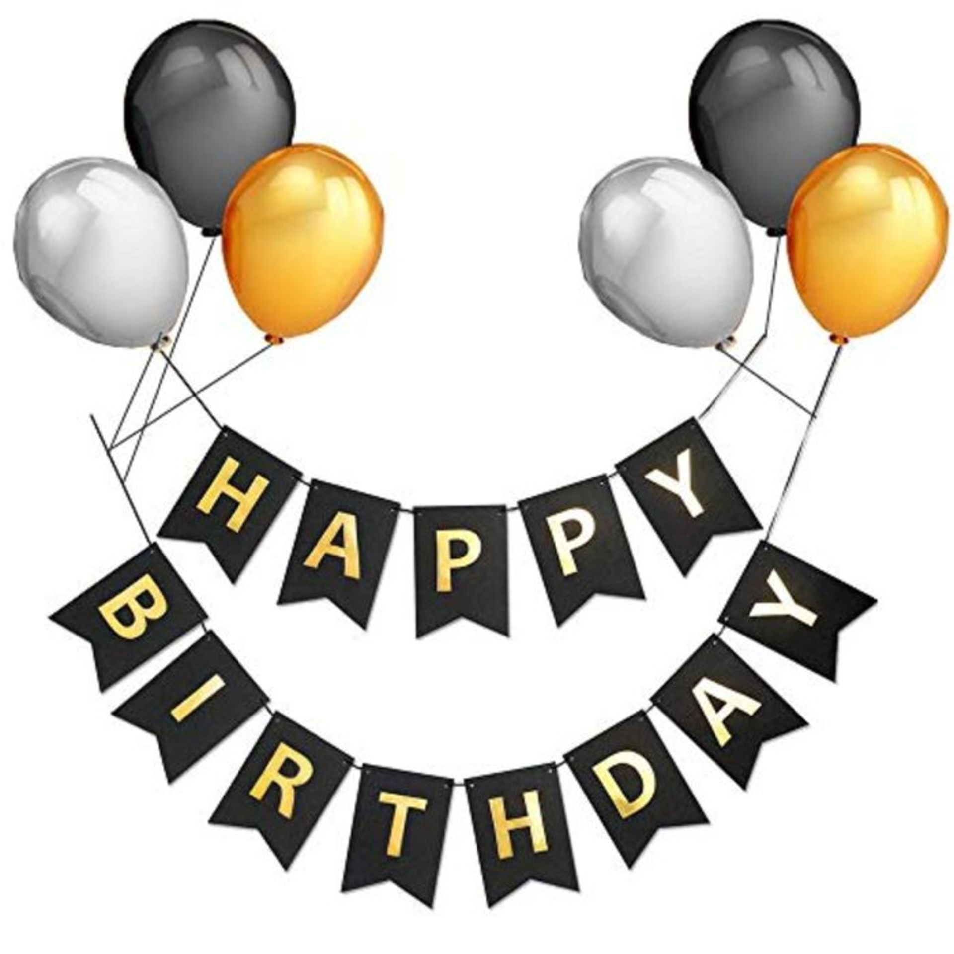 AUERVO Happy Birthday Banner, Large Black Birthday Bunting with Shiny Gold Letters and