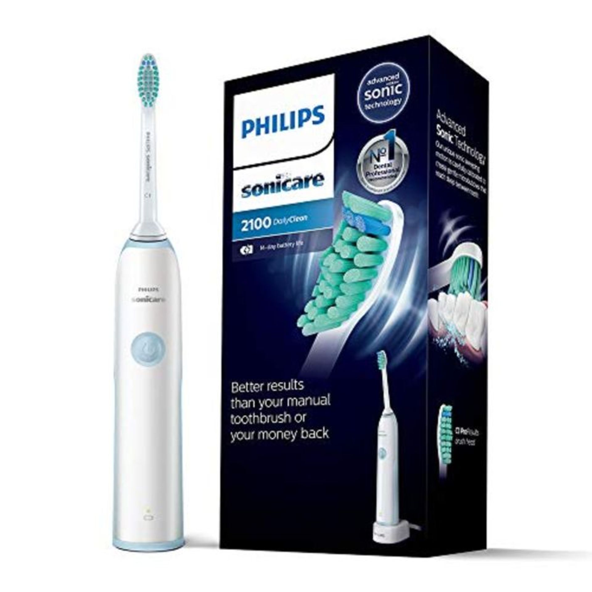 Philips Sonicare DailyClean 2100 Rechargeable Electric Toothbrush, Light Blue (UK 2-pi