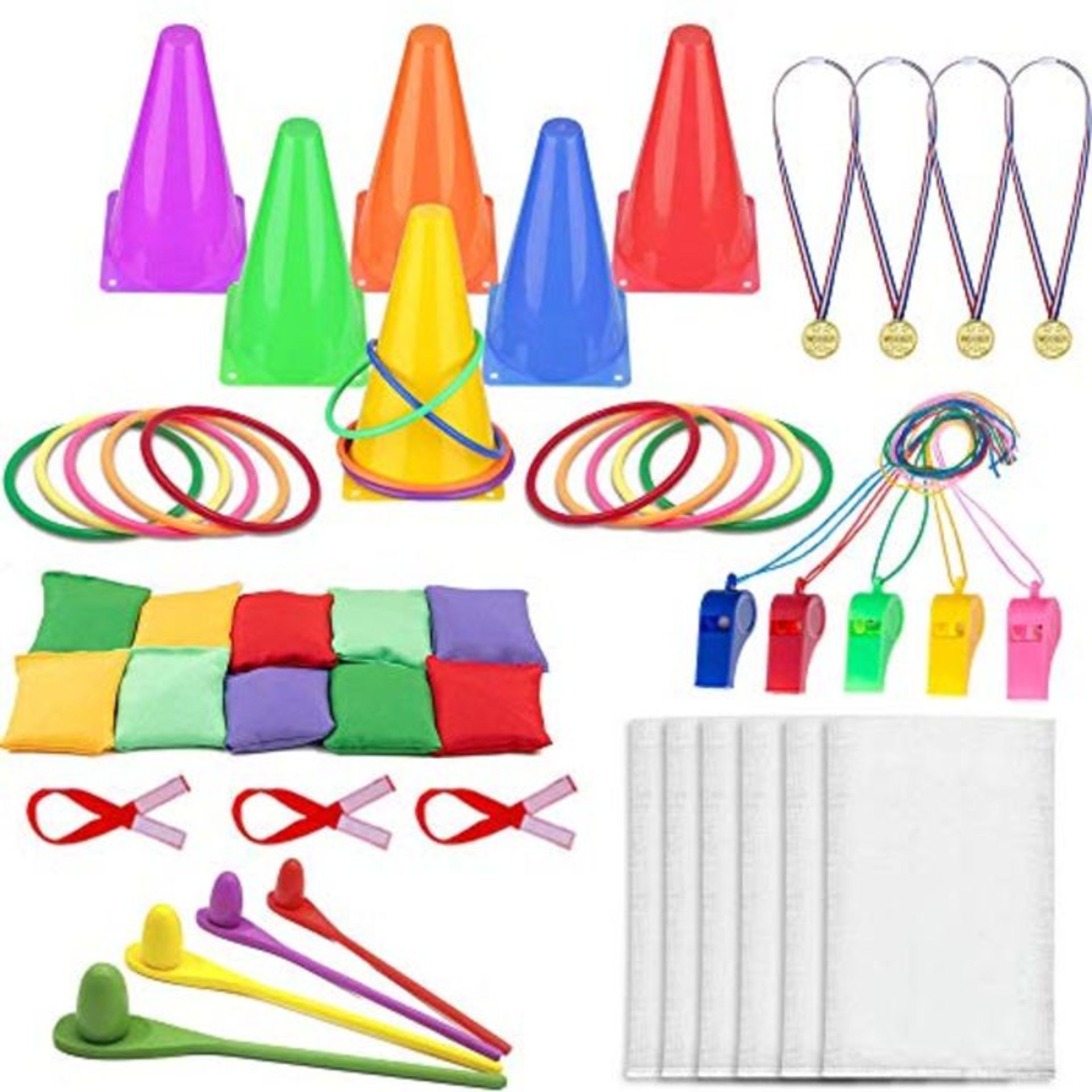 6In1 Sports Day Kit Play equipment set Carnival Combo (52Pcs)-Ring Toss with Soft Cone