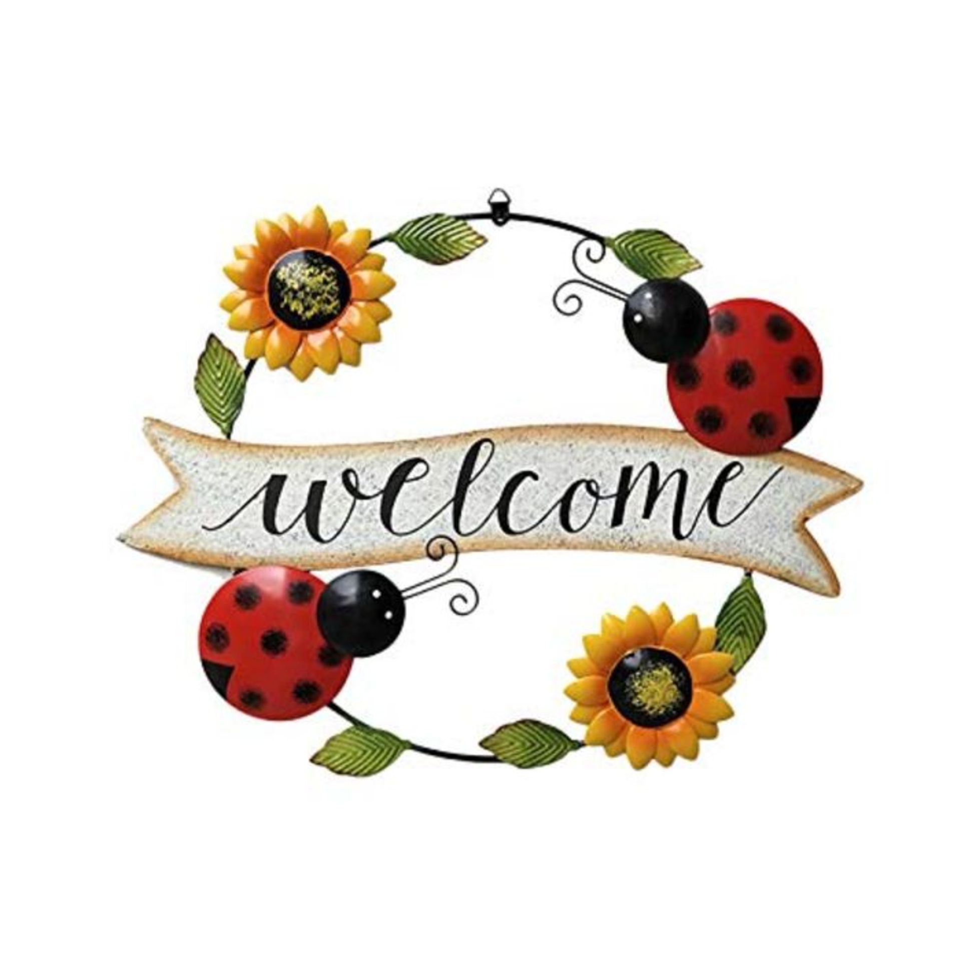 QCUTEP Vintage Hanging Sunflower Welcome Sign Handcrafts Vintage Iron Bees Sunflower W