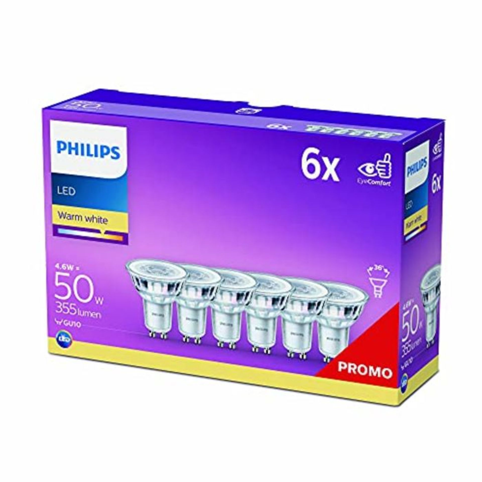 Philips LED Classic Light Bulbs, 6 Pack [GU10 Spot] 4.6 W - 50 W Equivalent, Warm Whi