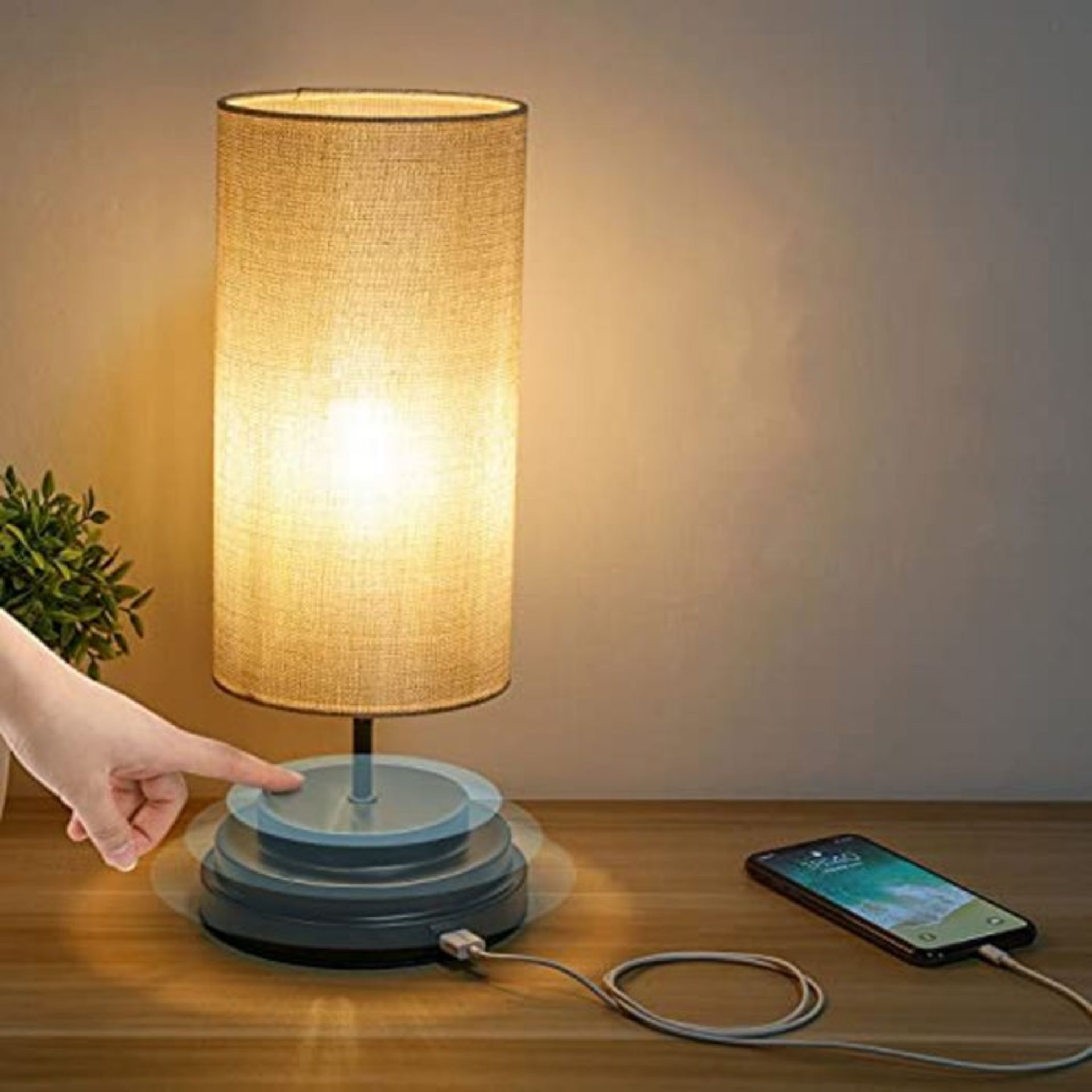 Kohree Bedside Table Lamp Dimmable Touch Control, LED Modern Bedside Lamp with USB Por