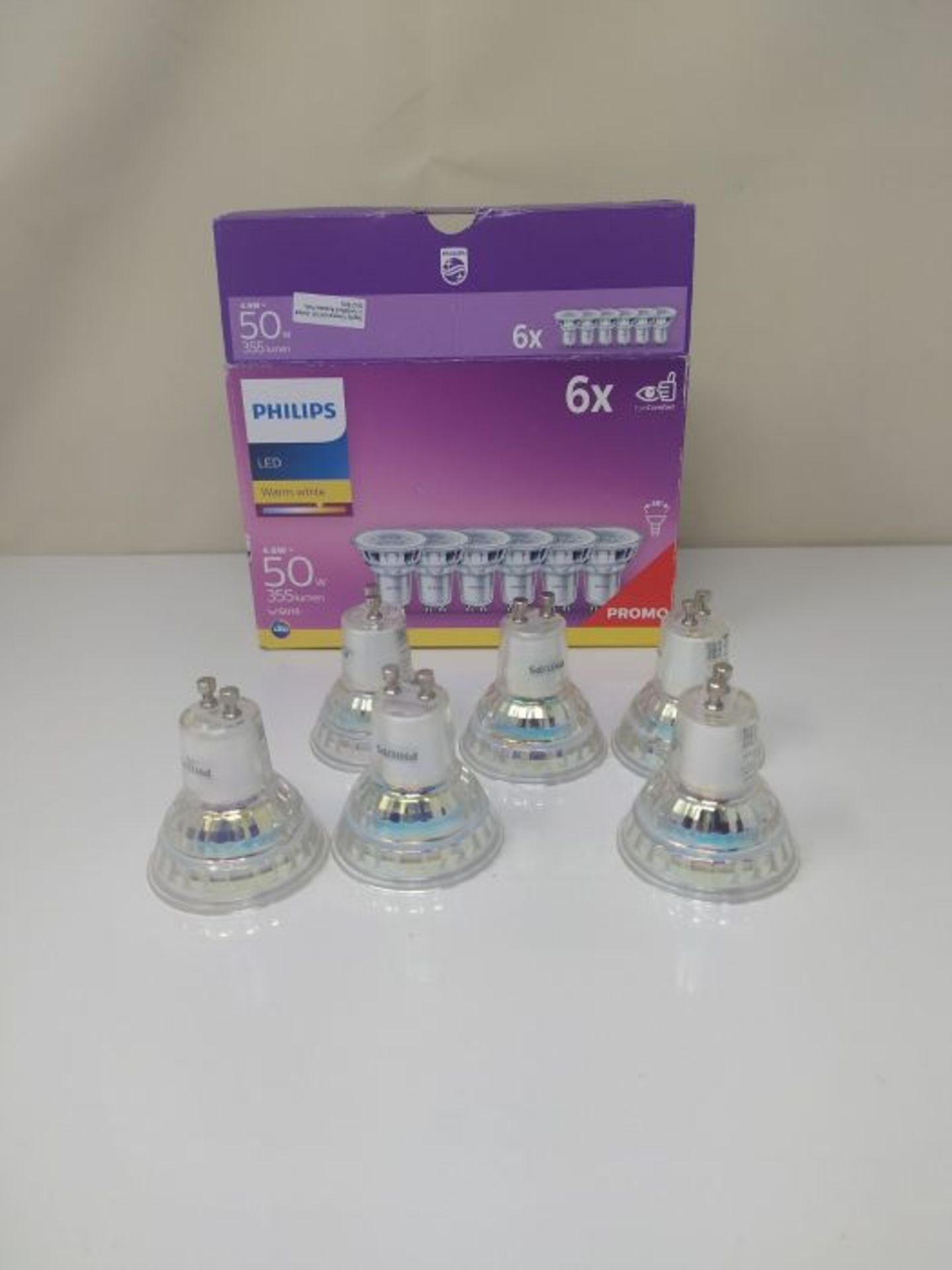 Philips LED Classic Light Bulbs, 6 Pack [GU10 Spot] 4.6 W - 50 W Equivalent, Warm Whi - Image 2 of 2
