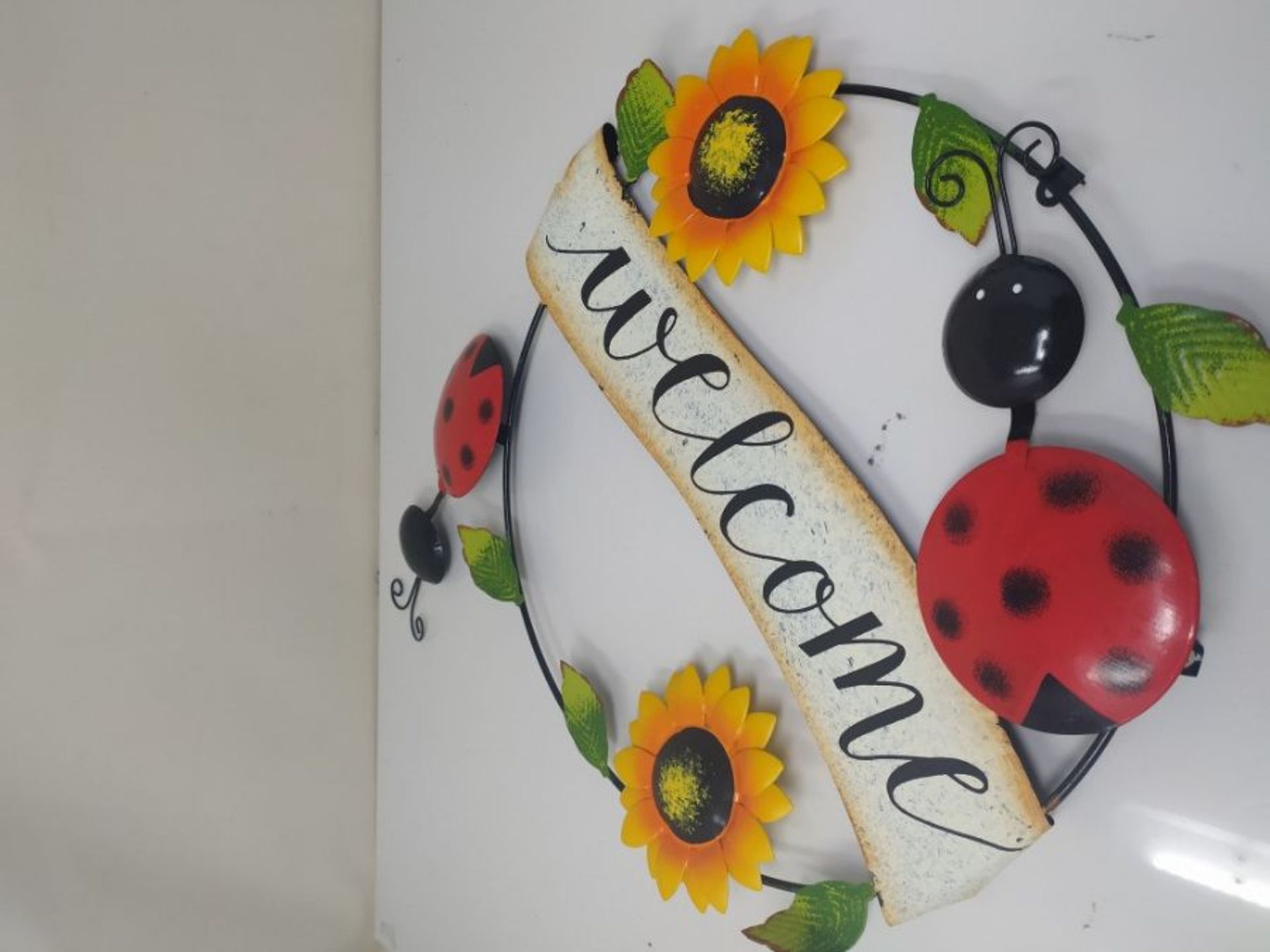 QCUTEP Vintage Hanging Sunflower Welcome Sign Handcrafts Vintage Iron Bees Sunflower W - Image 2 of 2