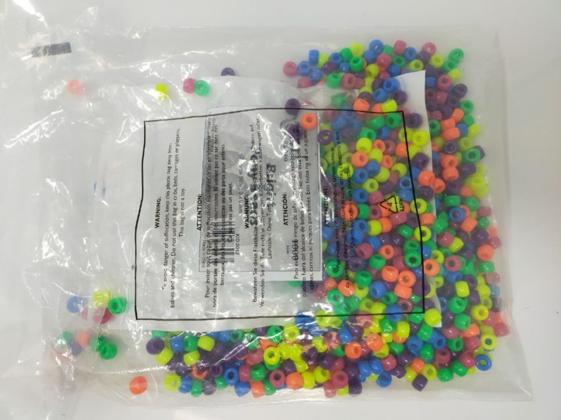 Bright Neon Rainbow Plastic Pony Beads, 6 x 9mm, Made in The USA, Multi-Color Mix 1000 - Image 3 of 3