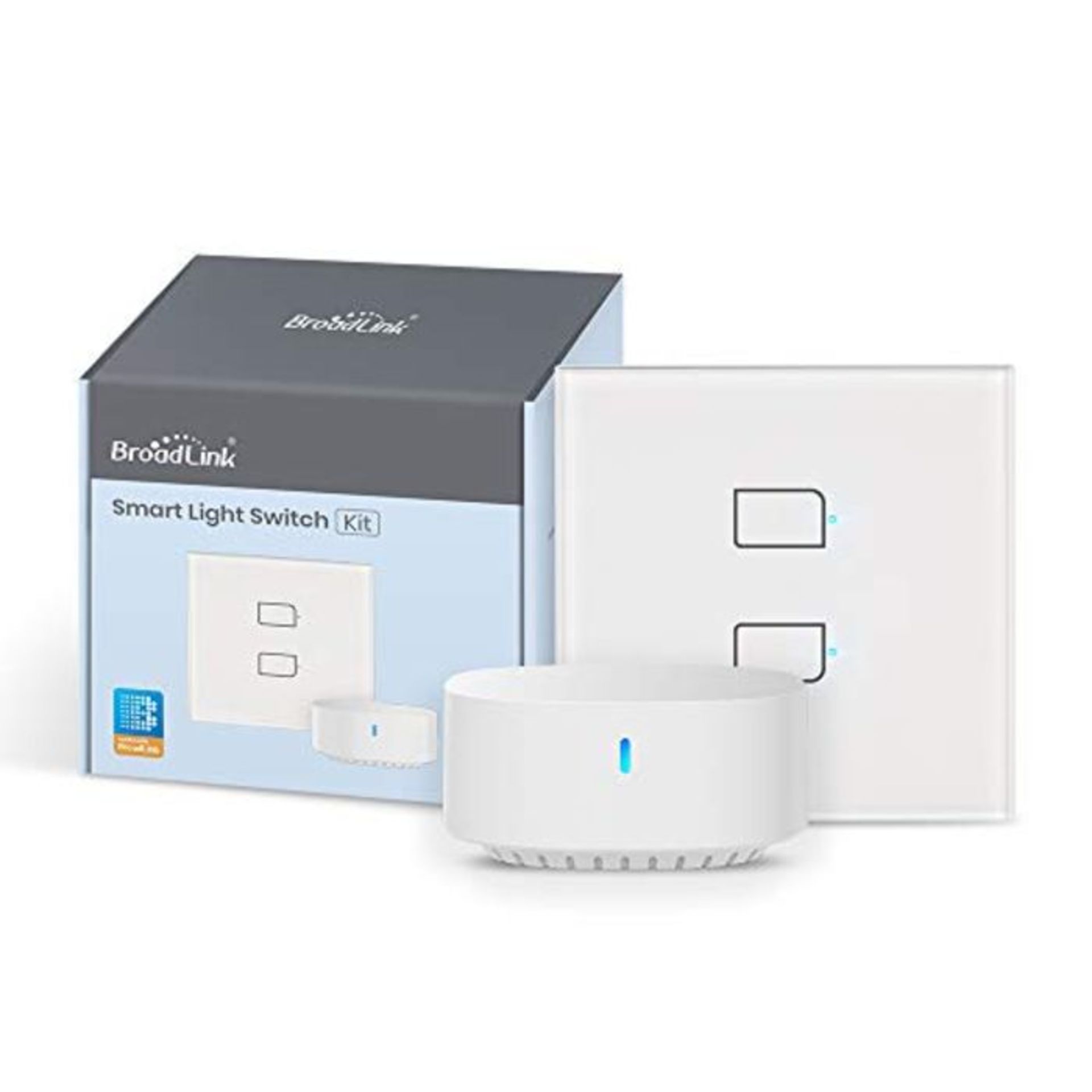 BroadLink Smart Touch Wall Light Switch, 2-Gang Single Live Wire Switch, No Neutral or