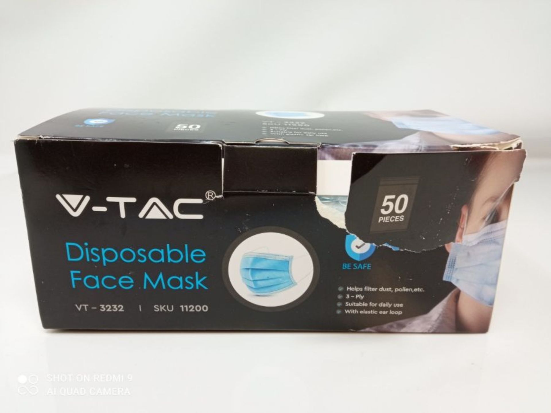 V-TAC Face Masks with Ear Loop Disposable Type (Medical) Non-Woven, 3-Layer, Internal - Image 2 of 2