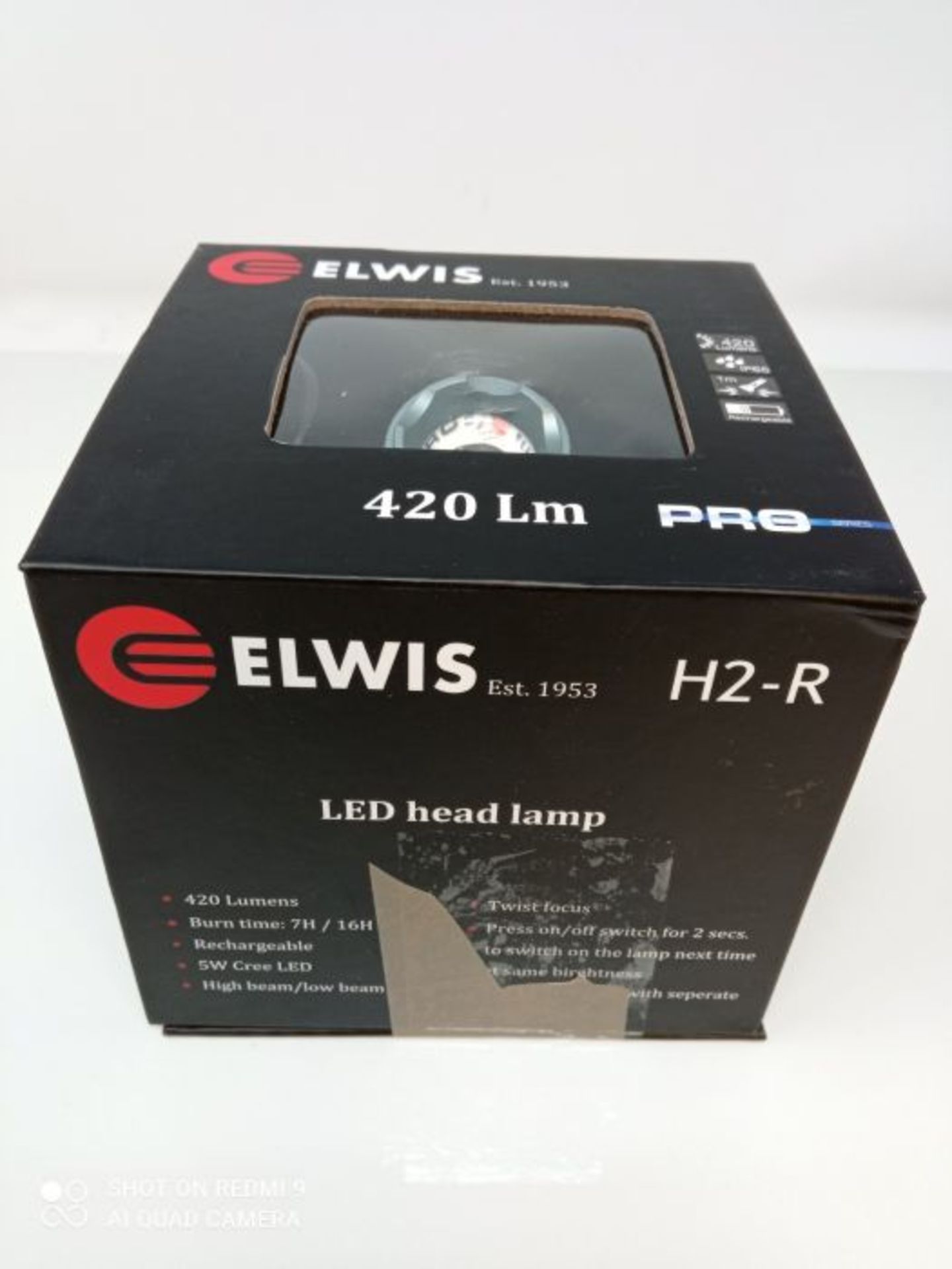 RRP £52.00 Elwis H2-R Head Torch Lightweight Rechargeable Pro 420 Lumen Optical Lens Wide Beam US - Image 3 of 3