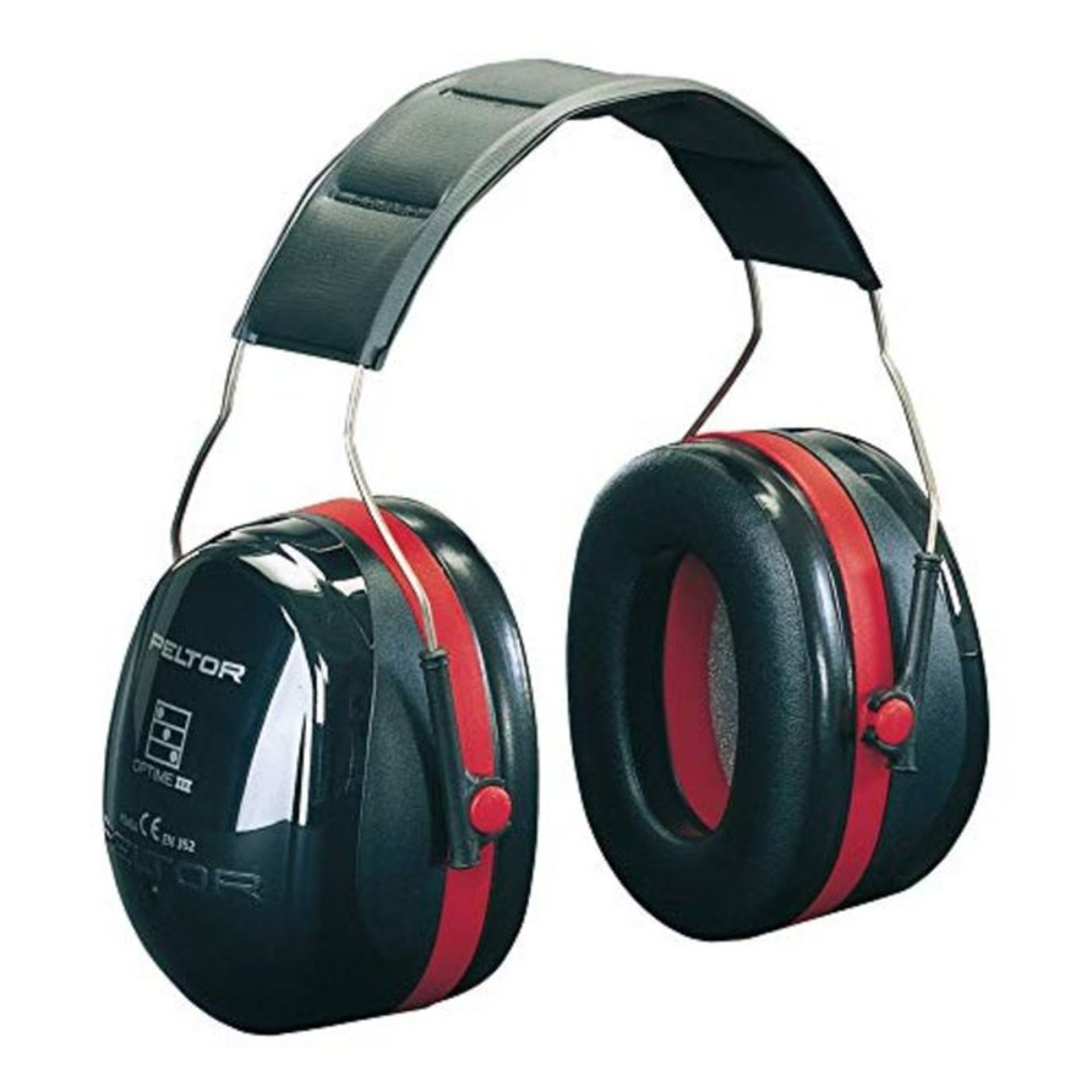 3M Peltor Optime III Earmuffs with Headband, 35 dB, Black/Red  Protection against h