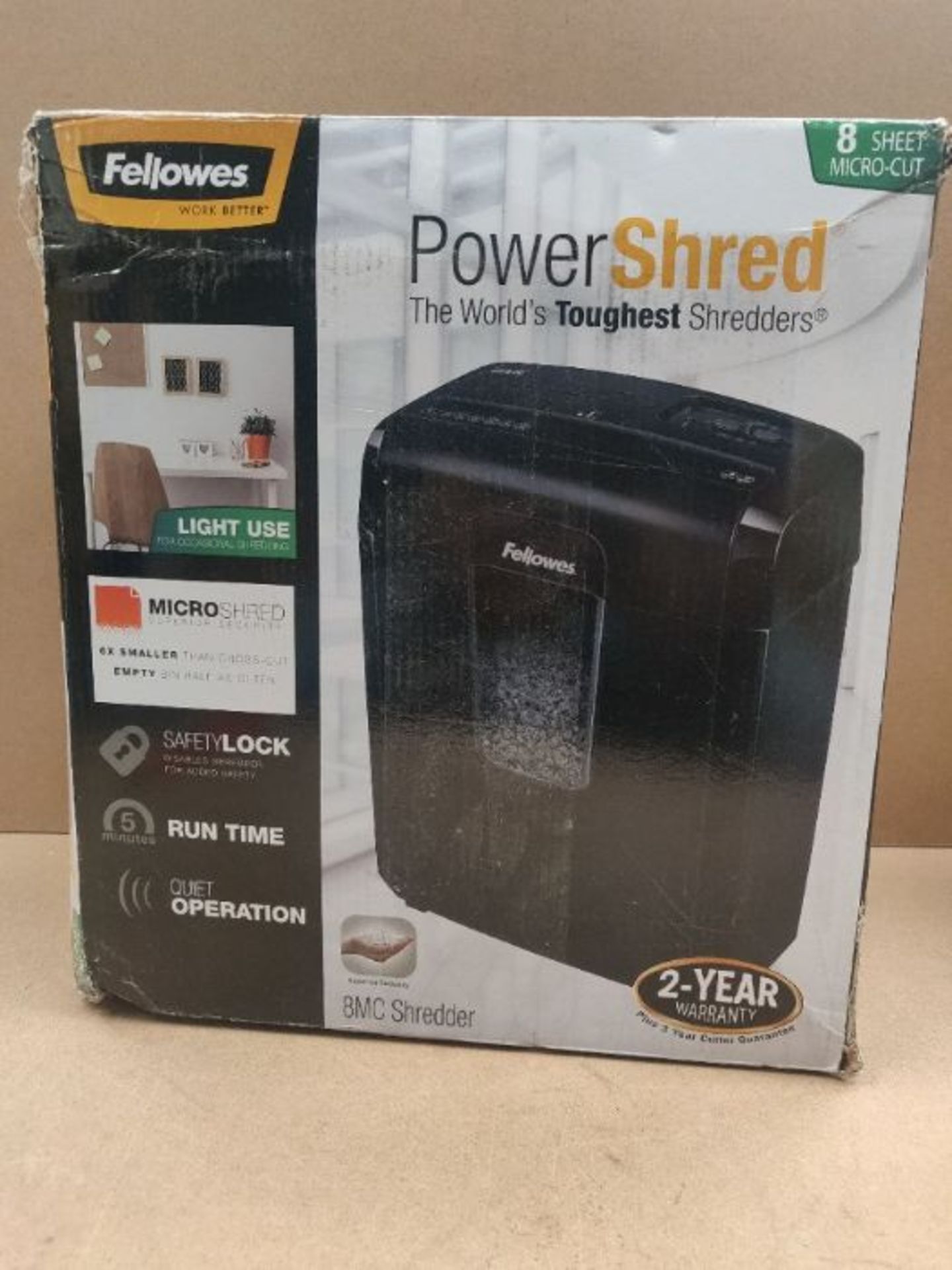 RRP £55.00 Fellowes Powershred 8Mc, 8 Sheet Micro-Cut Personal Paper Shredder with Safety Lock fo - Image 2 of 3