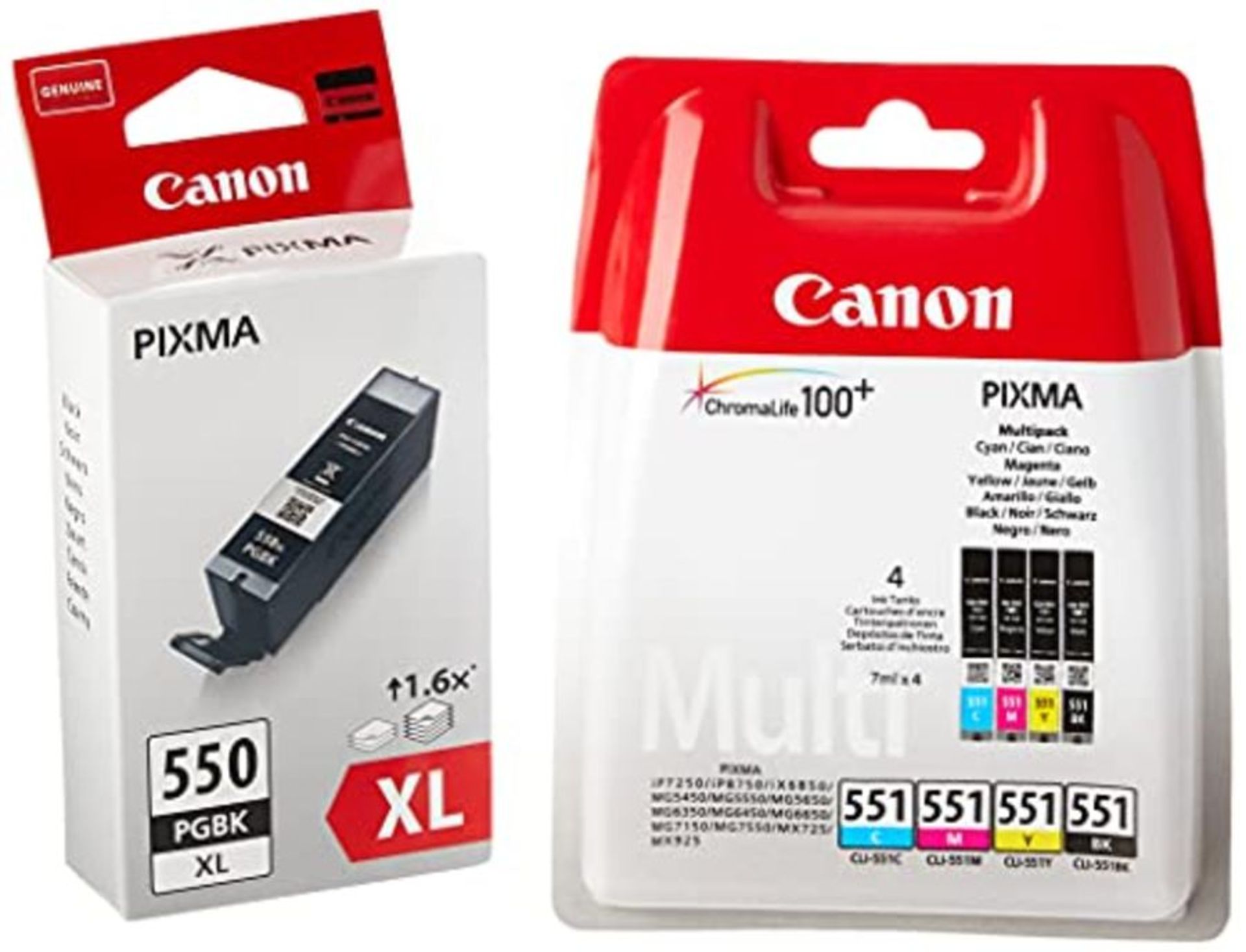 RRP £53.00 CANON Ink Cartridge Canon PGI Pack 550XL Black + CLI 551 4 colors (Cyan/Yellow/Black/M
