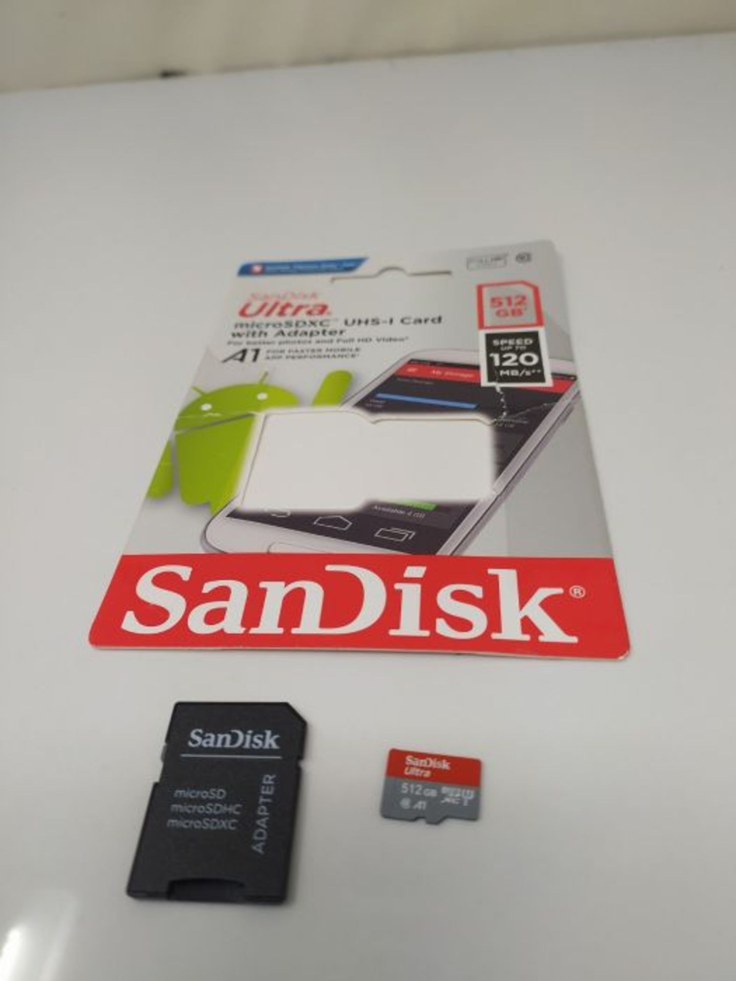 RRP £72.00 SanDisk Ultra 512 GB microSDXC Memory Card + SD Adapter with A1 App Performance Up to - Image 2 of 2