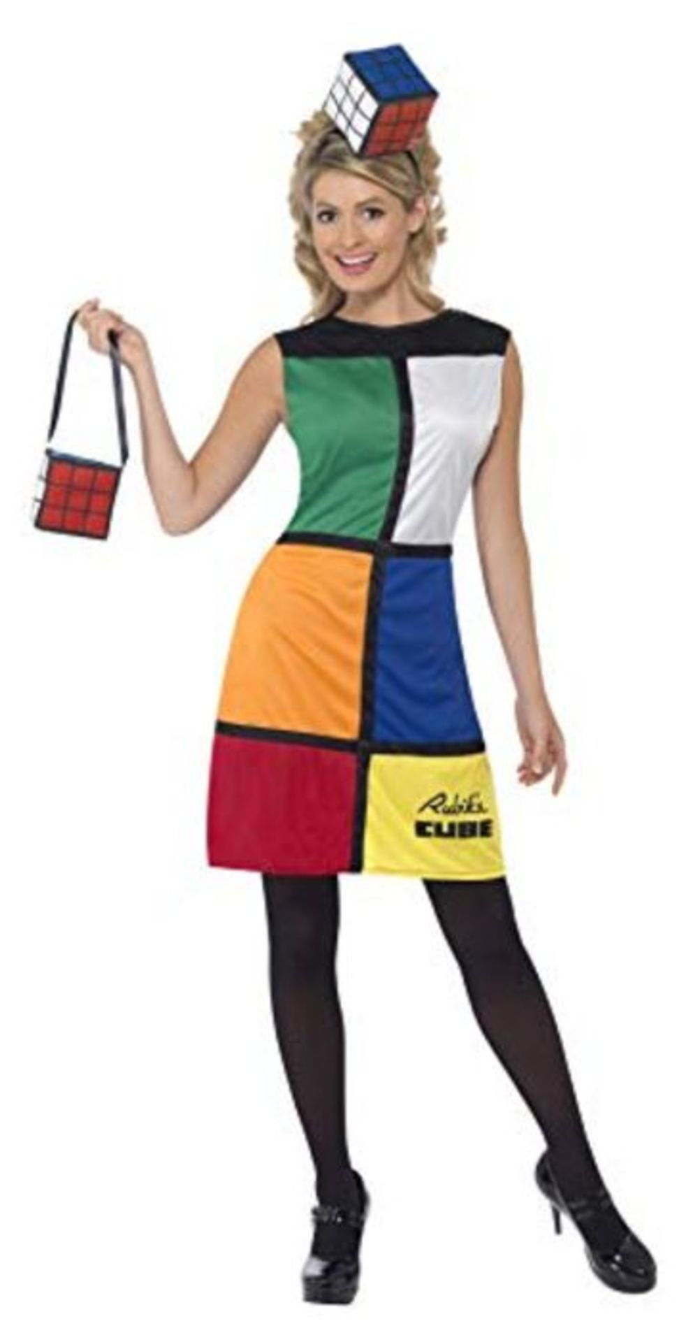 Smiffys Women's Rubik's Cube Costume, Dress, Headband & Bag, Size: L, Color: Multi, 38