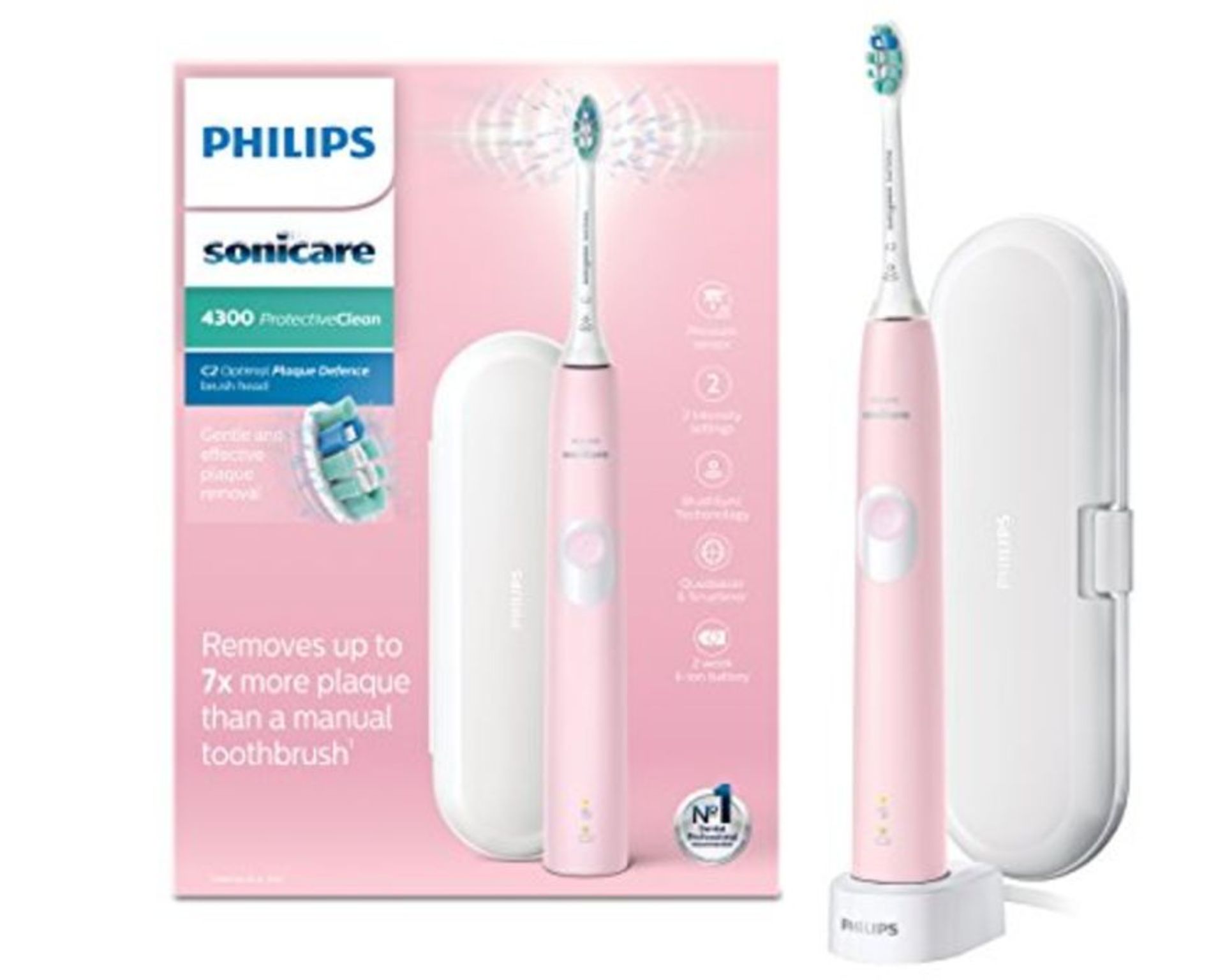 RRP £59.00 Philips Sonicare ProtectiveClean 4300 Electric Toothbrush with Travel Case - Pastel Pi