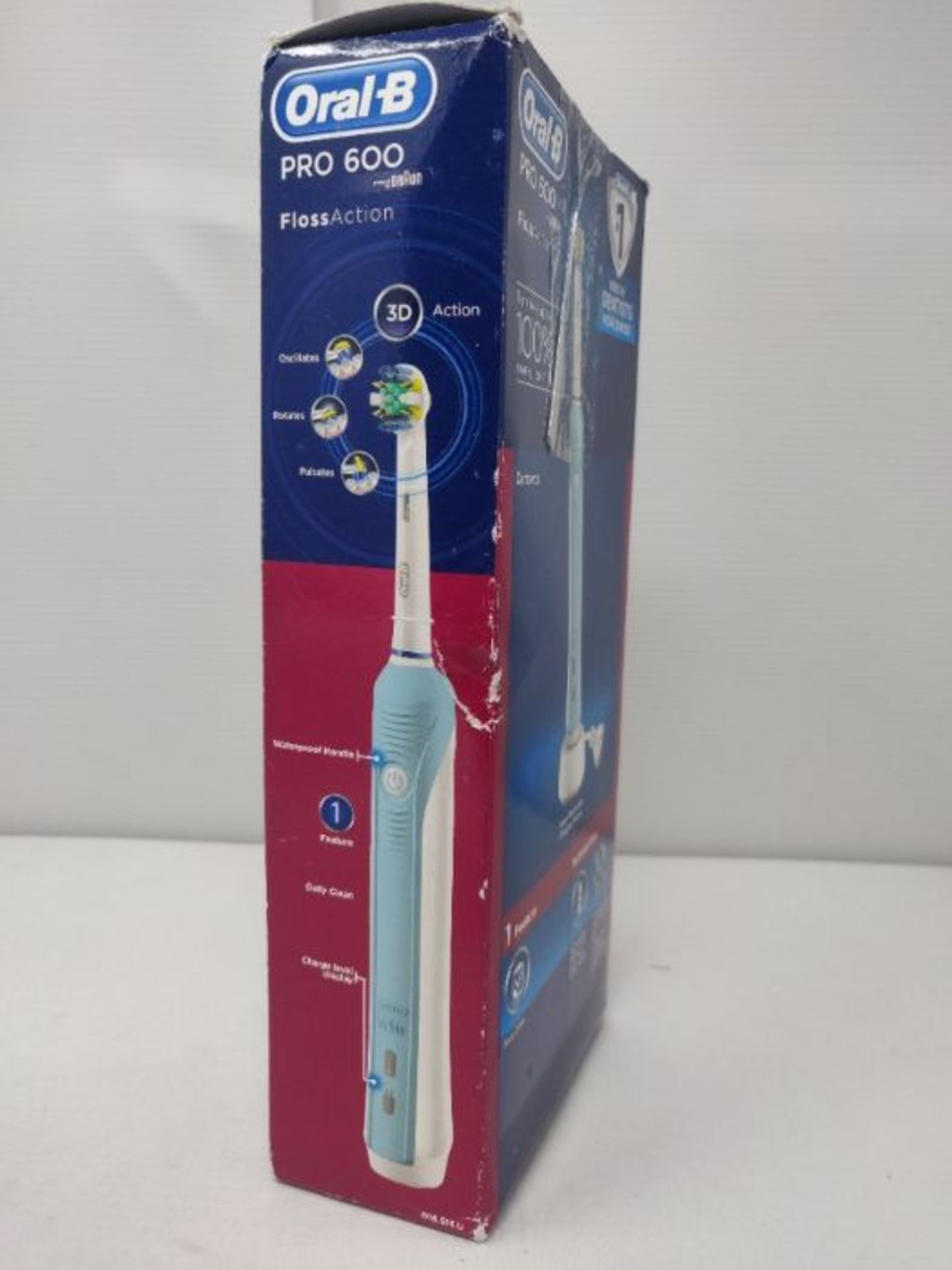 Oral-B Pro 600 Floss Action Electric Rechargeable Toothbrush Powered by Braun, 1 Handl - Image 2 of 3