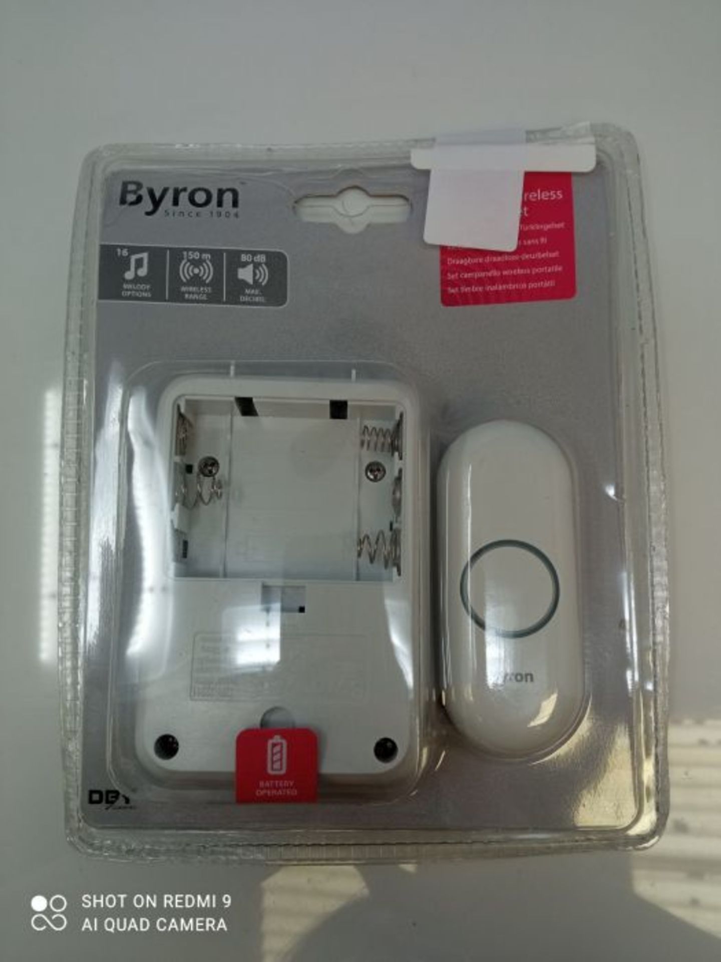 Byron DBY-22311 Wireless Portable Doorbell Set, 150 m Range, 16 Melodies - Image 2 of 3