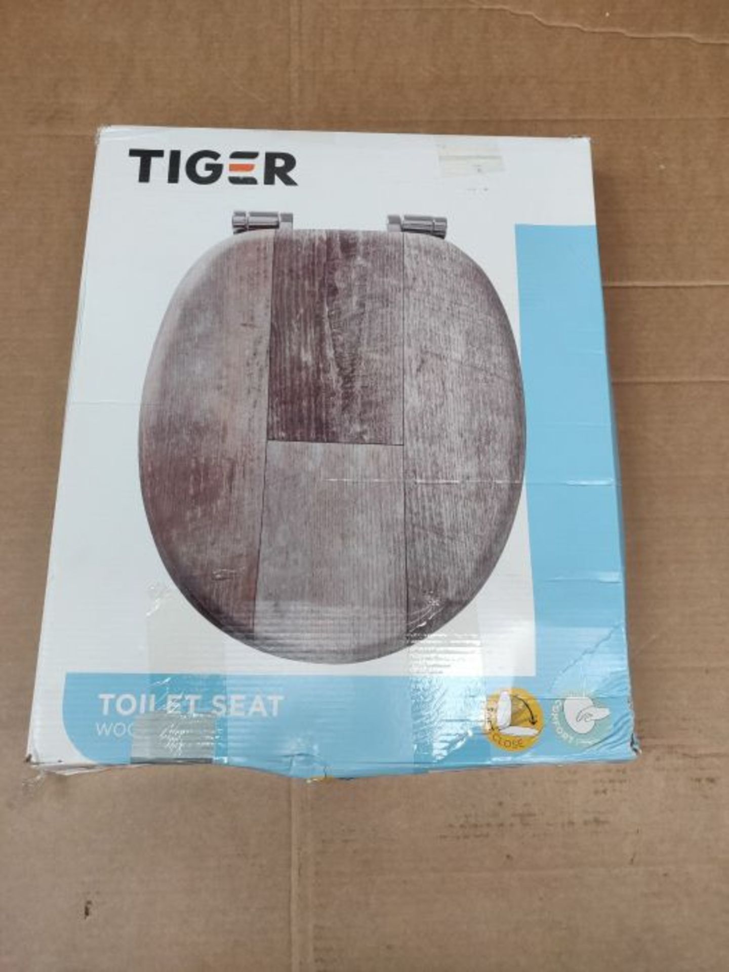 [CRACKED] Tiger Old Wood Toilet Seat, Stainless Steel, MDF, Rubber, Brown, 37.7 x 5.5 - Image 2 of 3