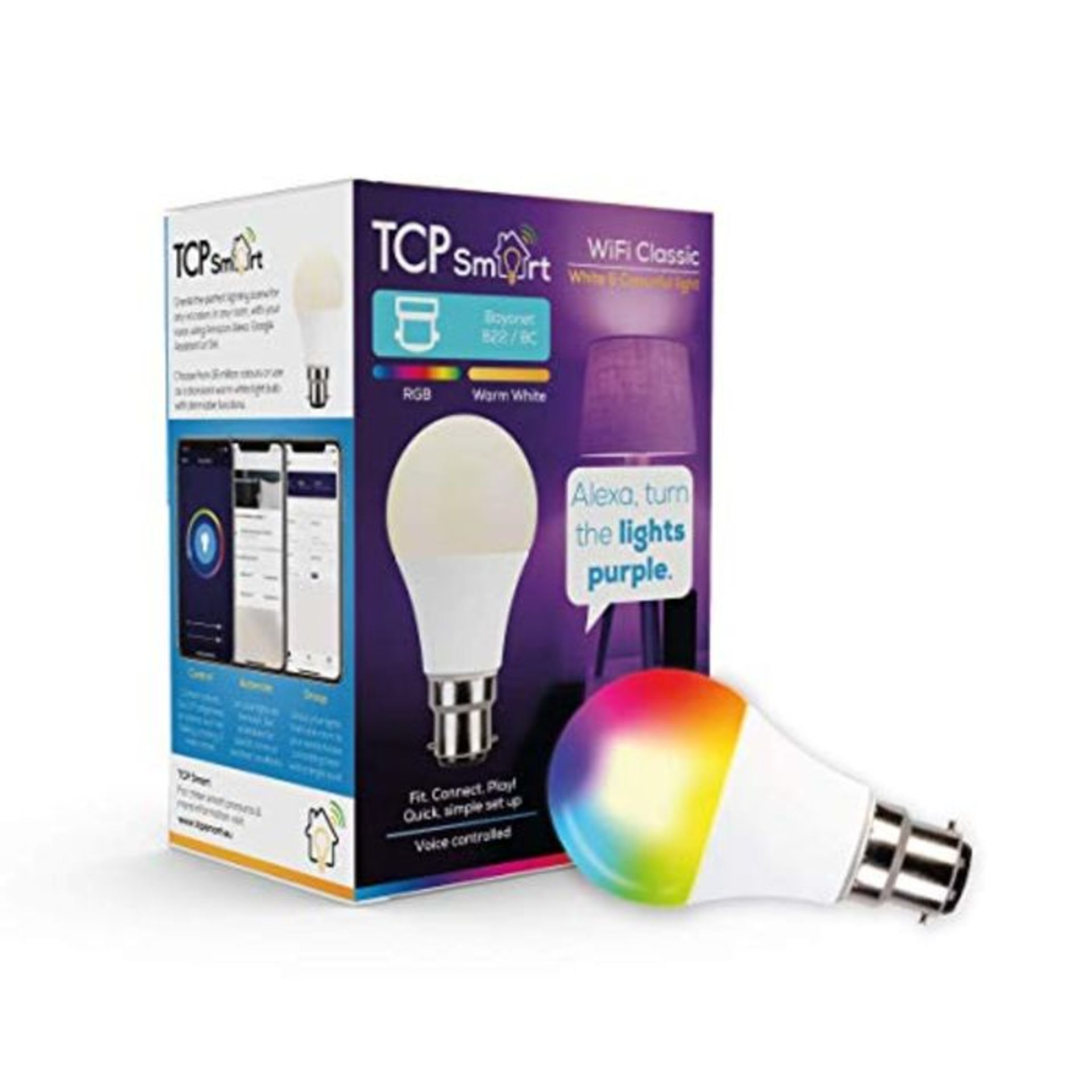 TCP Smart Wi-Fi LED Lightbulb Classic B22 Warm White & Colour Changing Dimmable [Energ