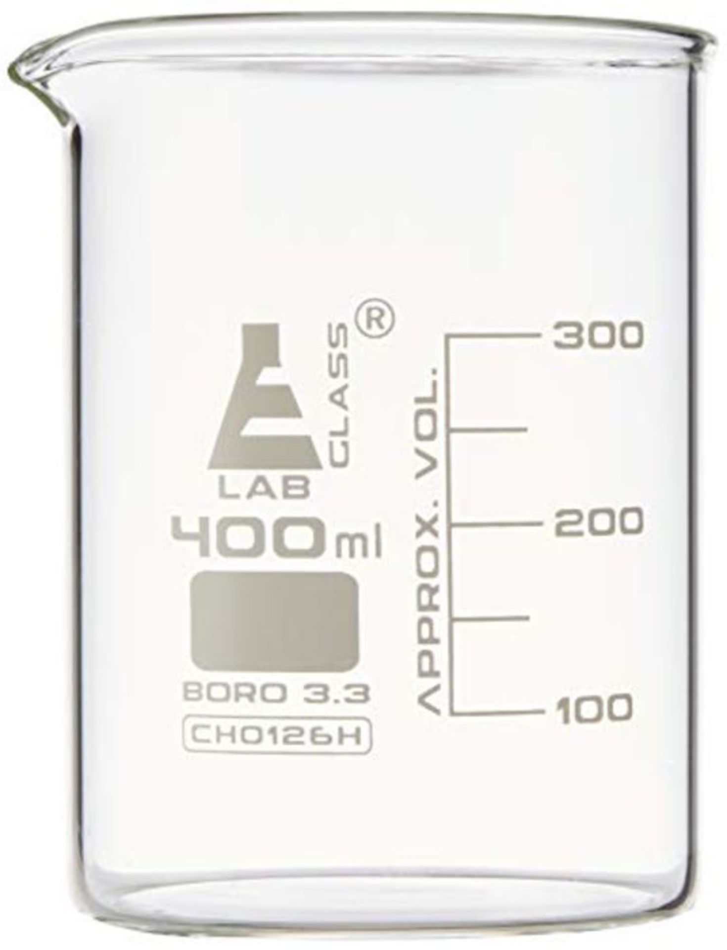 Edu-Lab BK0108 Borosilicate Glass Squat Form Beaker, 400 ml Capacity