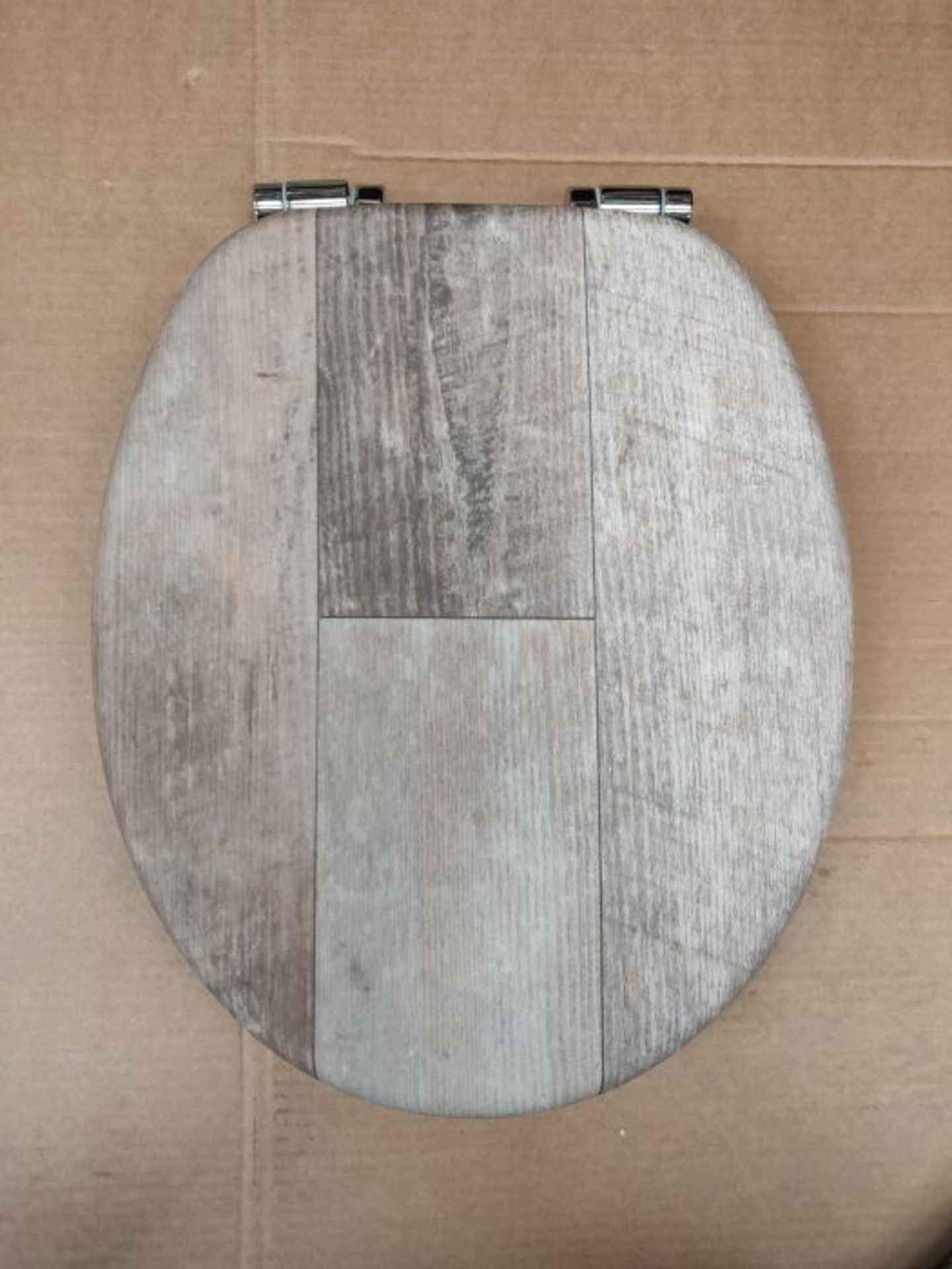 [CRACKED] Tiger Old Wood Toilet Seat, Stainless Steel, MDF, Rubber, Brown, 37.7 x 5.5 - Image 3 of 3