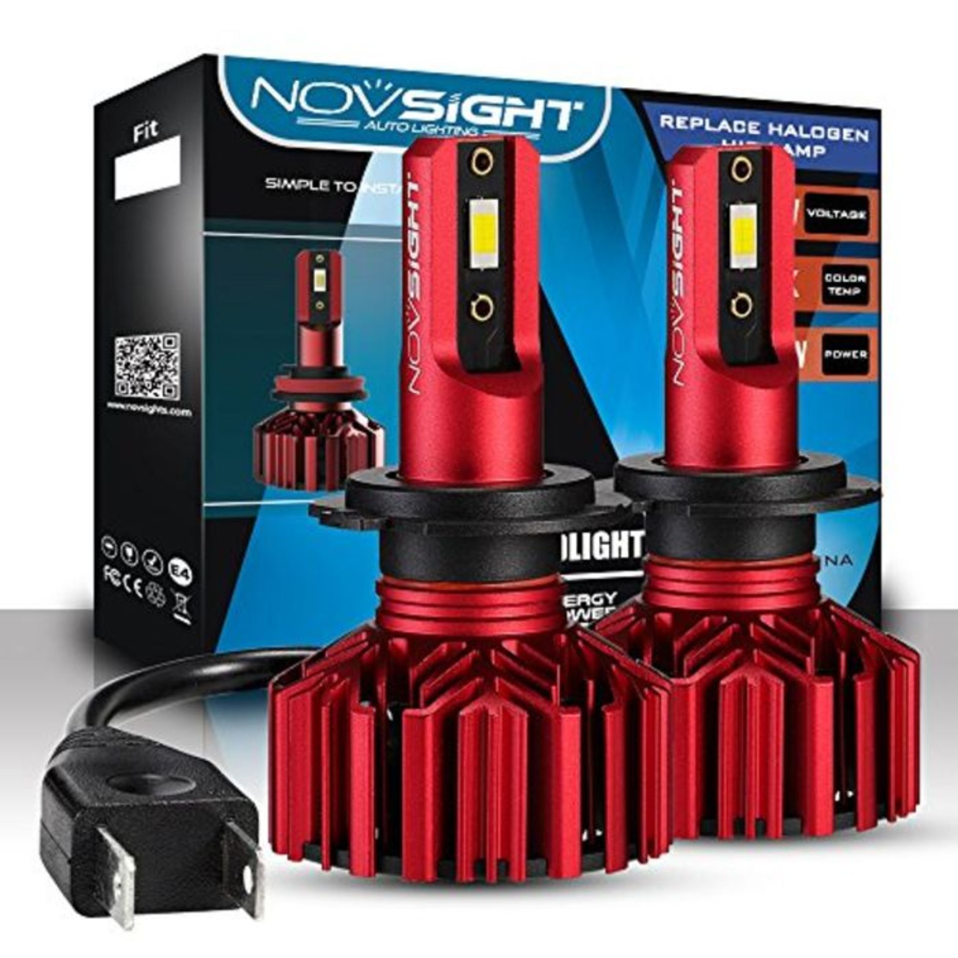 NOVSIGHT H7 LED Headlight Bulbs 60W (30W X2) 10000LM 6000K B2 Copper Substrate Car Rep