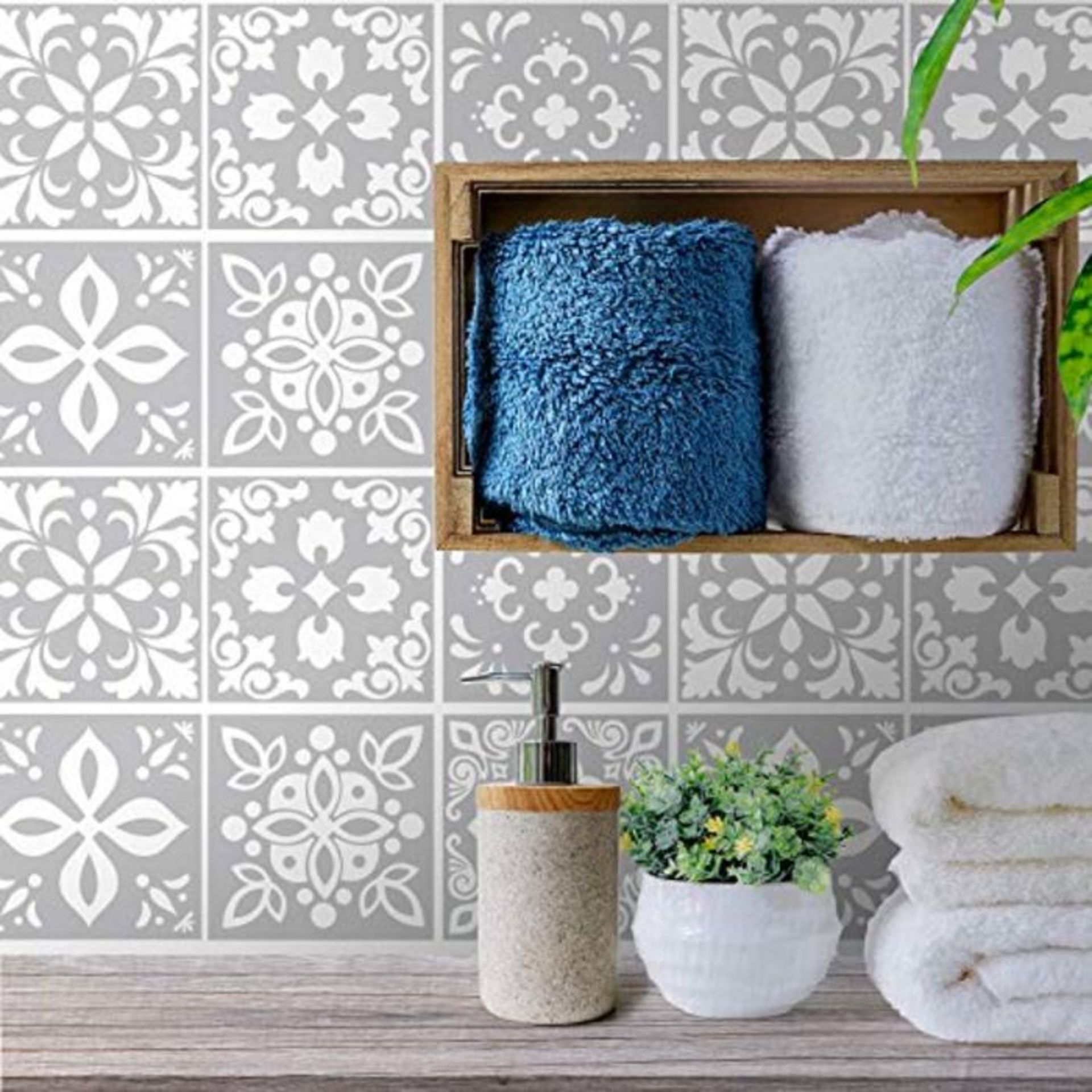 WALPLUS Wall Tile Sticker 15cm(6") 24 pcs Light Grey Cement DIY Art Home Decorations S
