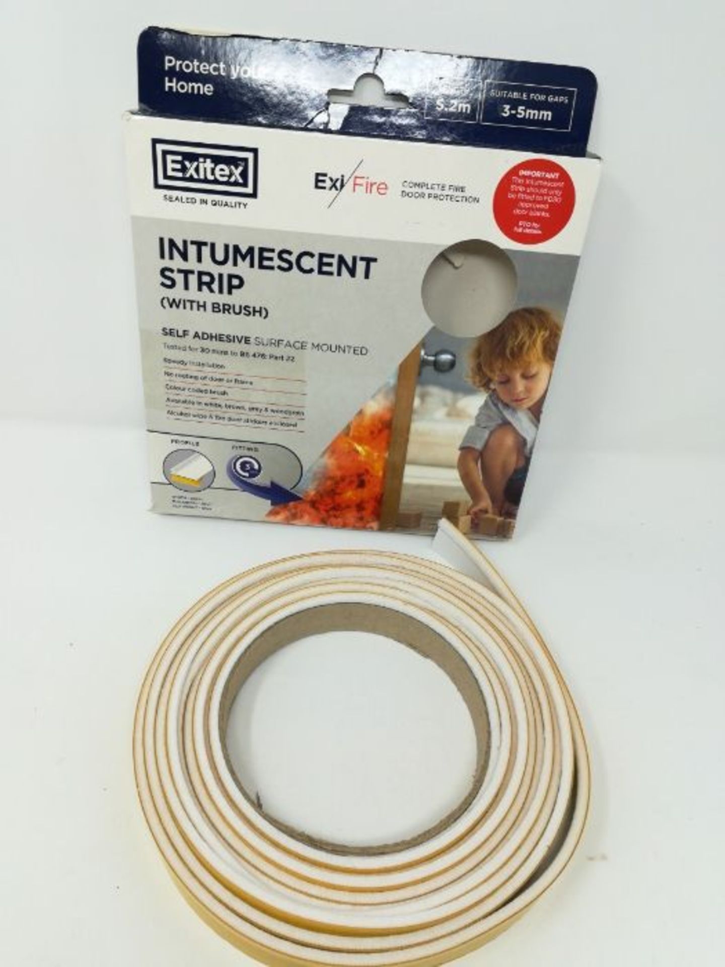 Exitex Self Adhesive Surface Mounted Intumescent Strip with brush, White, 5.2m - Image 3 of 3