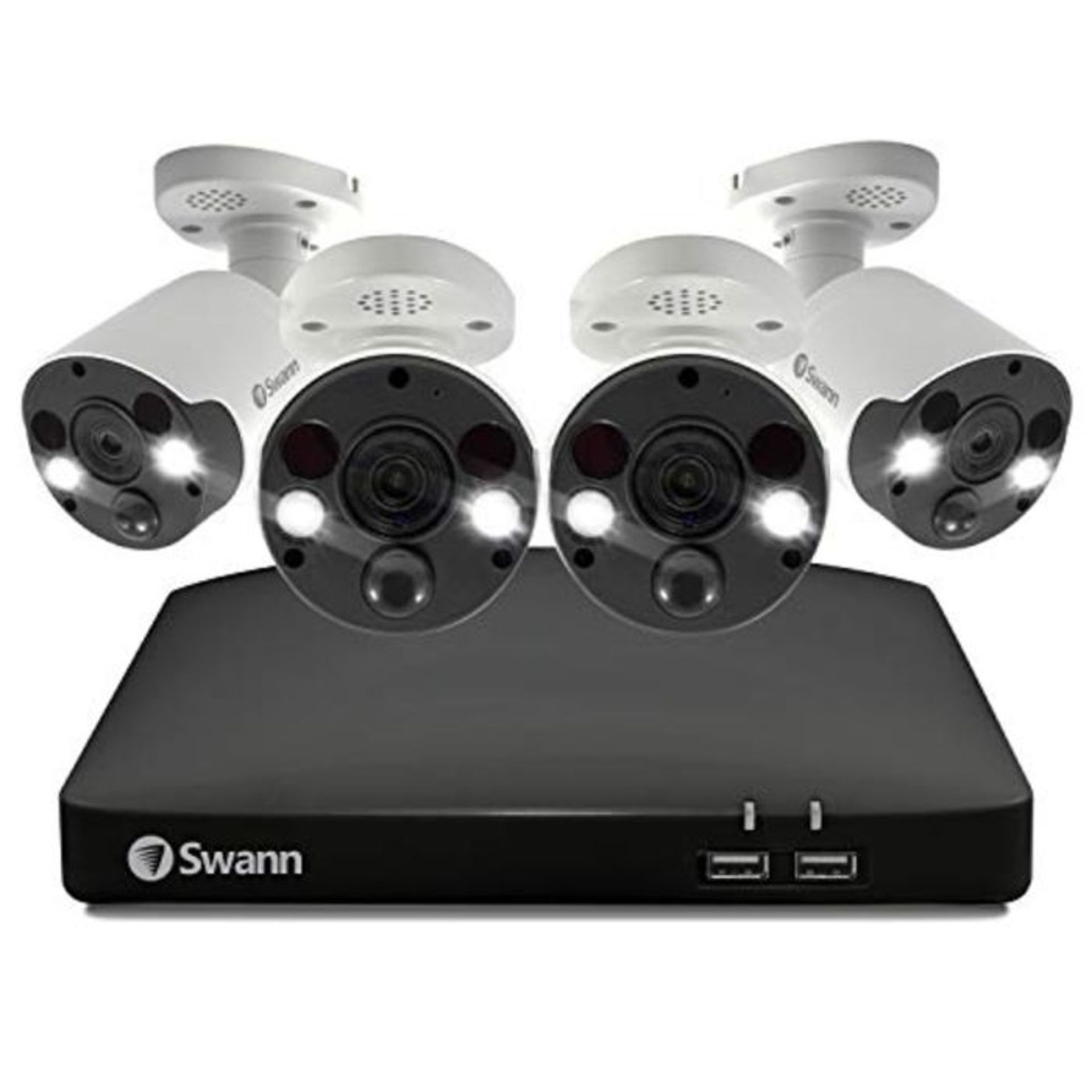 RRP £559.00 Swann CCTV Kit, 2TB 4K 8 Channel NVR-8780 with 4 x SWNHD-887MSFB Professional Spotligh