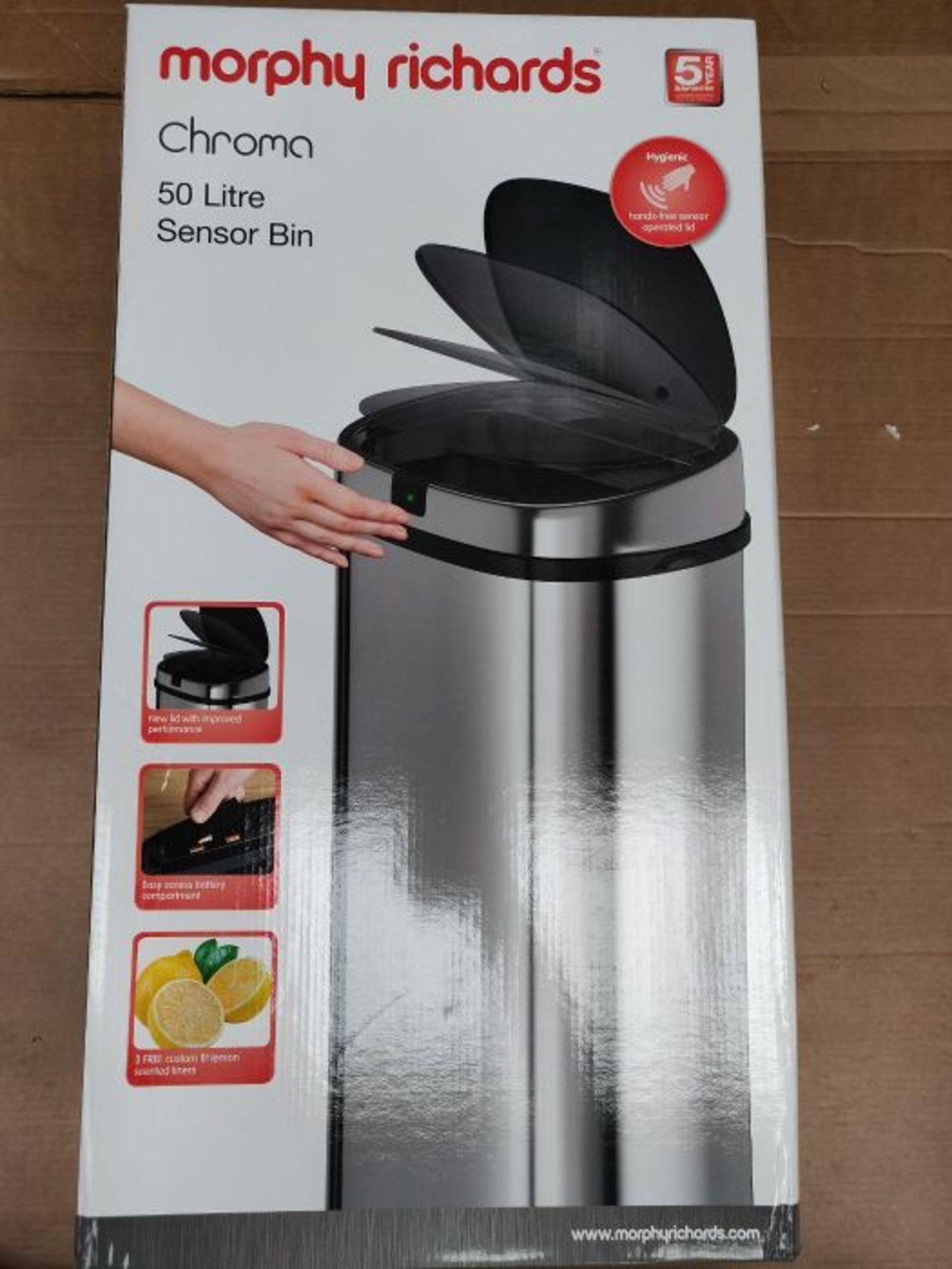 RRP £85.00 Morphy Richards Chroma 971519 Square Sensor Bin with Motion Sensing Technology and 3 L - Image 2 of 3