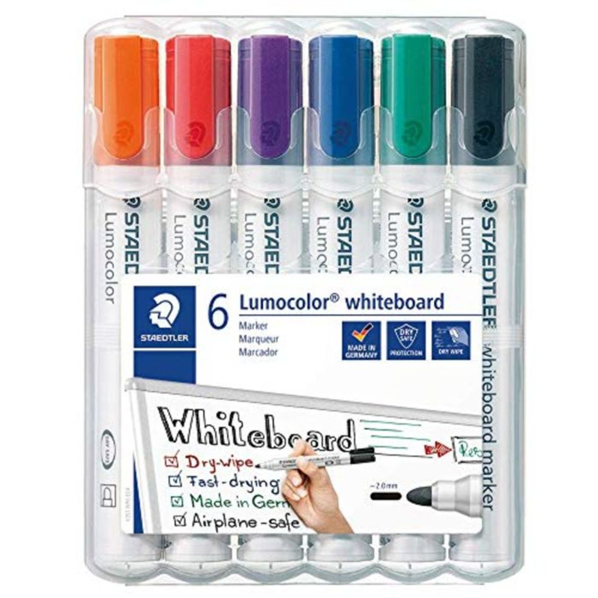 STAEDTLER 351WP6 Lumocolour Whiteboard Marker with Bullet Tip, Multicolor, Pack of 6