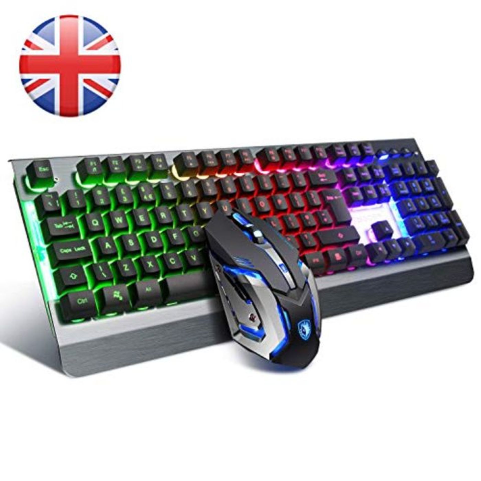 Gaming Keyboard (UK layout), SADES Whisper LED Backlit USB Wired Keyboard and Mouse Co