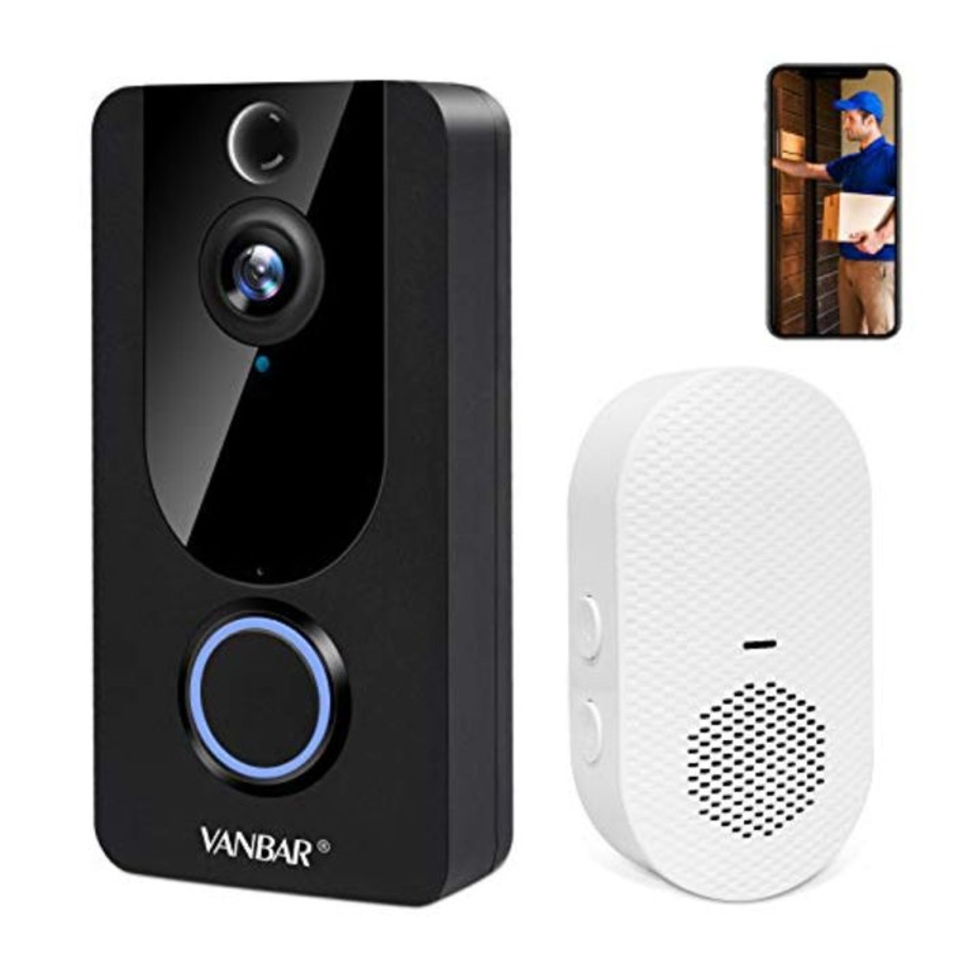 RRP £51.00 VANBAR 1080P Wireless Video Doorbell Camera with Chime, PIR Motion Detection, 2-Way Au