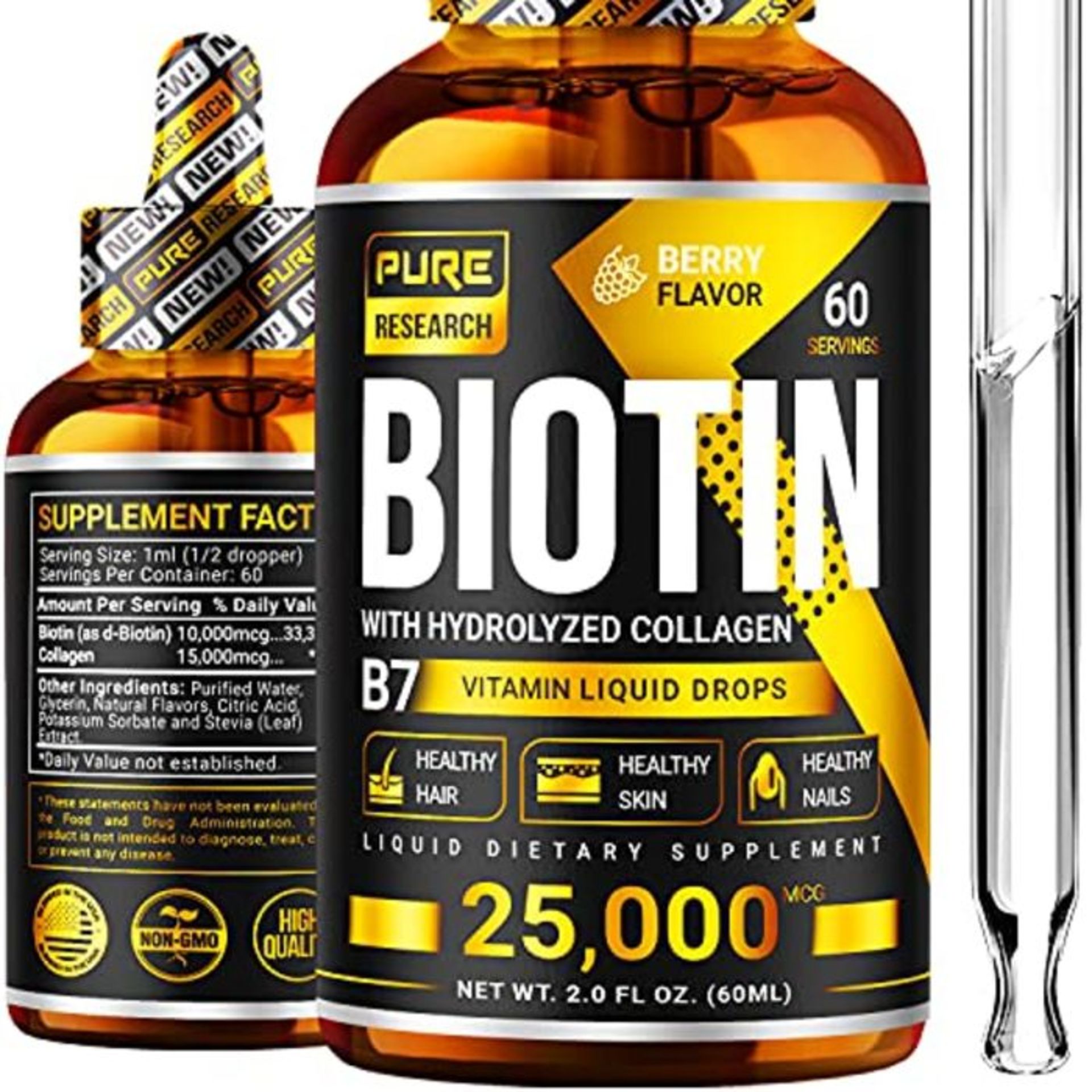 Extra Strength 10000mcg Biotin Liquid Drops, 60 Servings, Vegan Friendly, Supports Hea