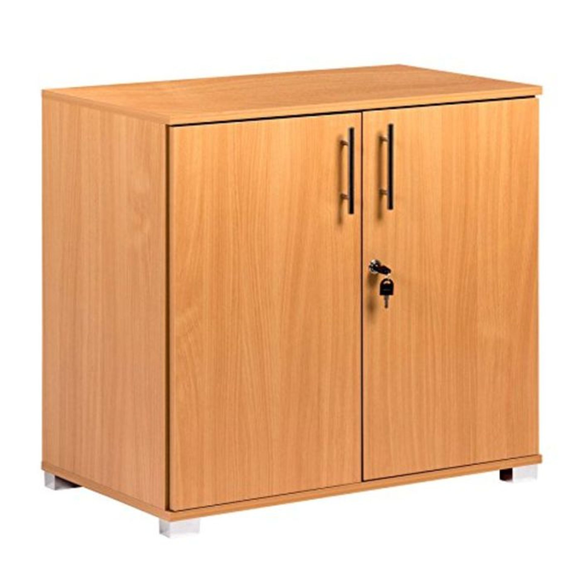 RRP £98.00 Beech Office Storage Cupboard Desk Height 2 Door Bookcase with Lock 73cm Tall Desktop