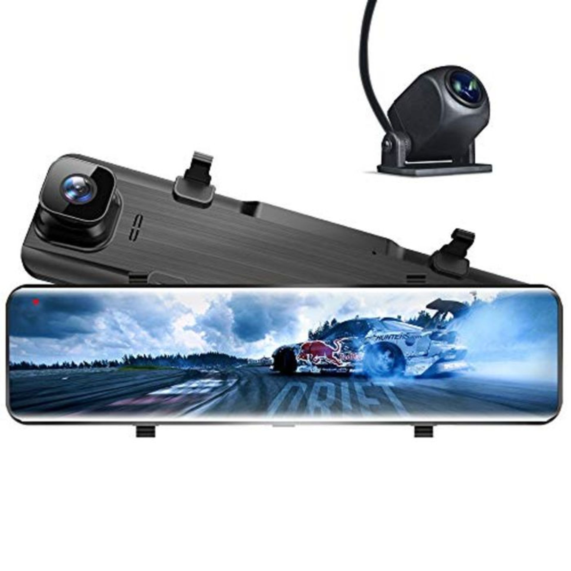 RRP £93.00 WOLFBOX 12" Mirror Dash Cam, Dual FHD 1080P Dash Cam Front and Rear Camera with Touch