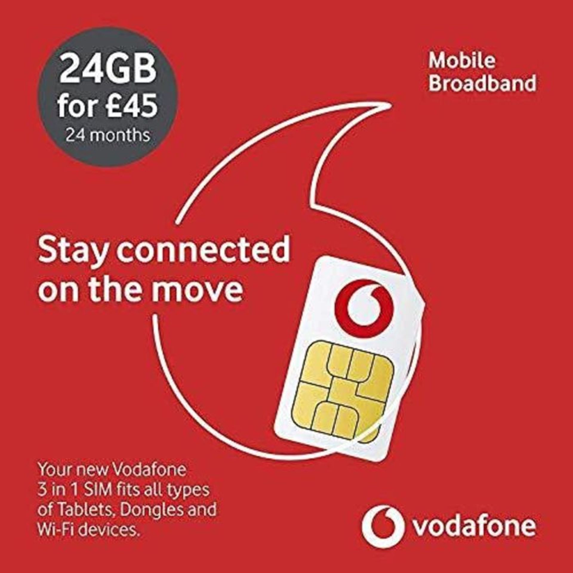 Vodafone Pay As You Go 20GB Data Sim 30 day
