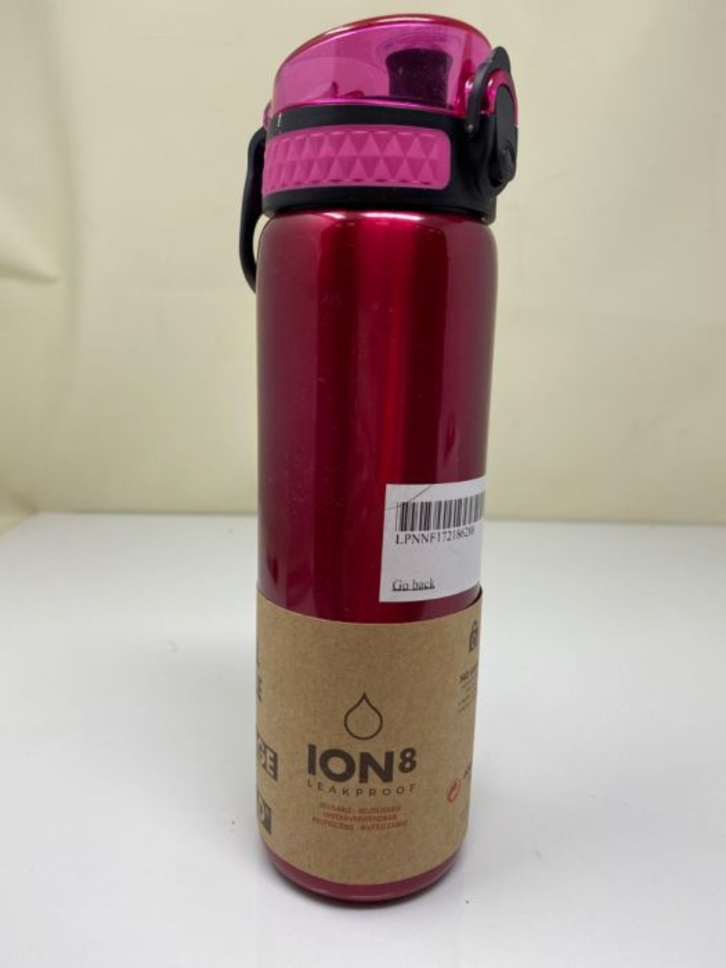 Ion8 Leak Proof Slim Water Bottle, Stainless Steel, 600ml (20oz), Red - Image 2 of 2