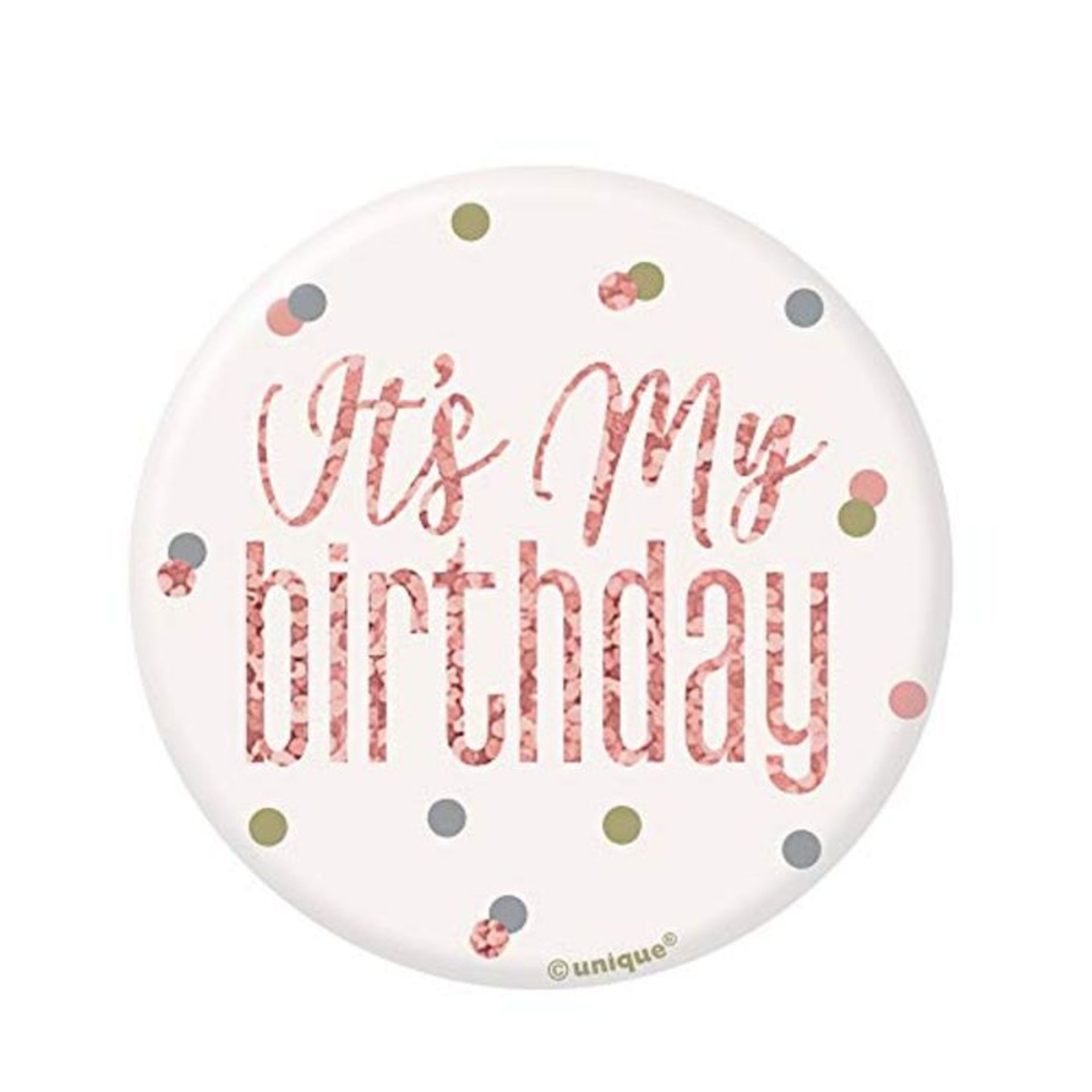 Unique Party 84863 Birthday Badge | Glittery Rosegold | 1 Pc, Rose Gold, Happy