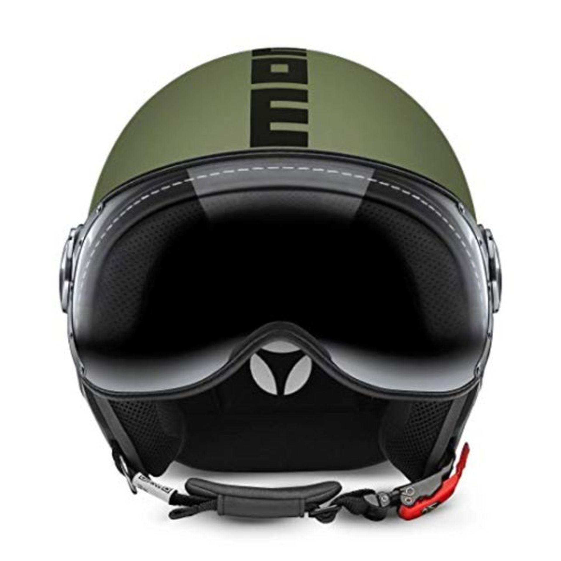 RRP £176.00 [CRACKED] MOMO Design 10010020265 Demi Jet Helmet, Fighter Classic, Matt Green/Black,