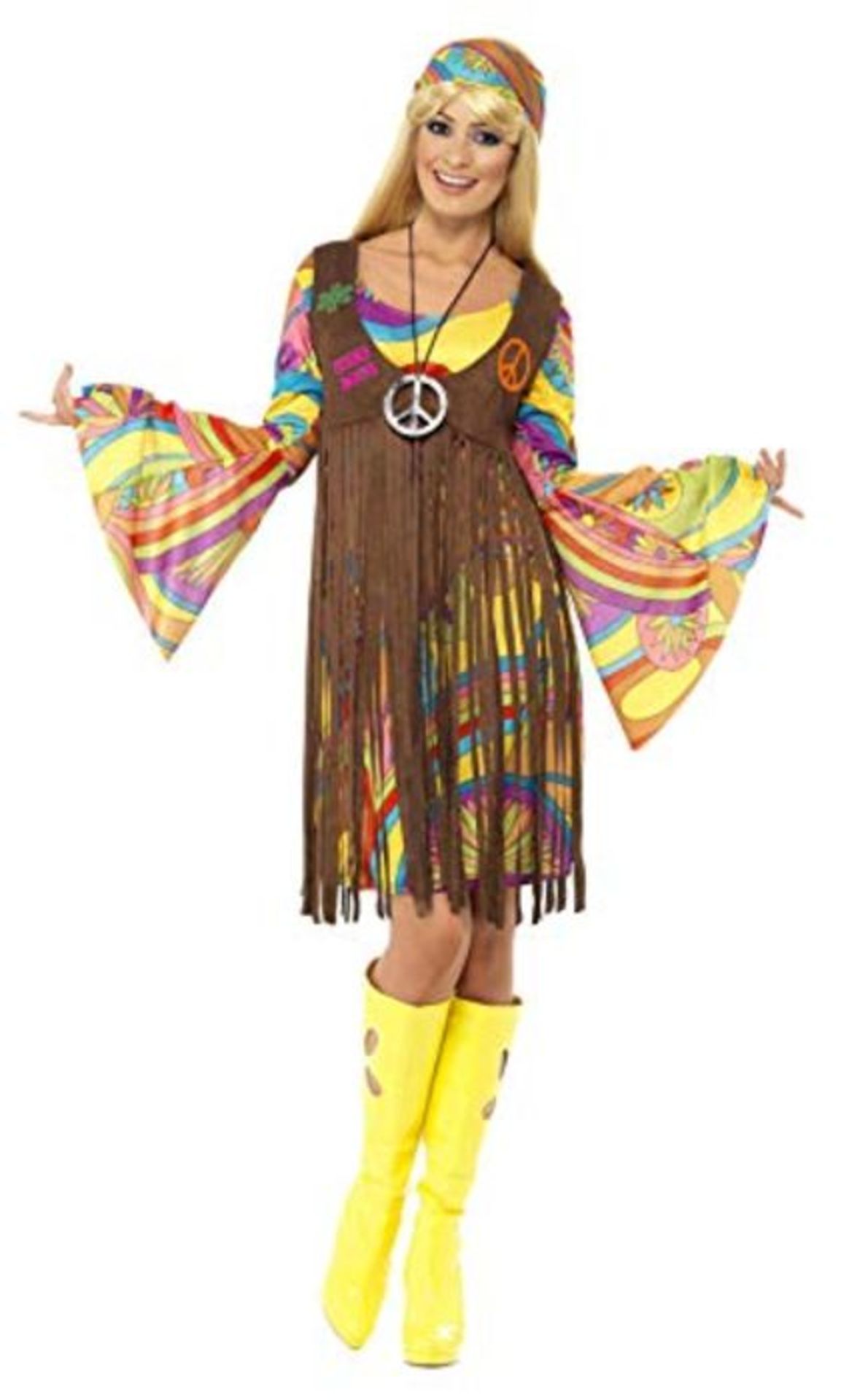 Smiffys, Women's 60's Groovy Lady Costume, Dress, Vest and Headband, Hippie, 35531, Br