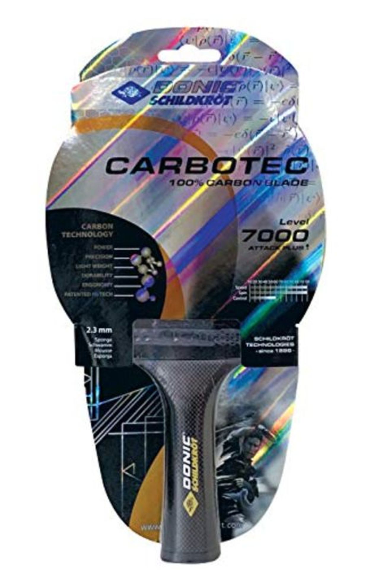 RRP £61.00 Donic-Schildkröt Tischtennisschläger CarboTec 7000, 100% Carbon, 2,3 mm Schwamm, Lig