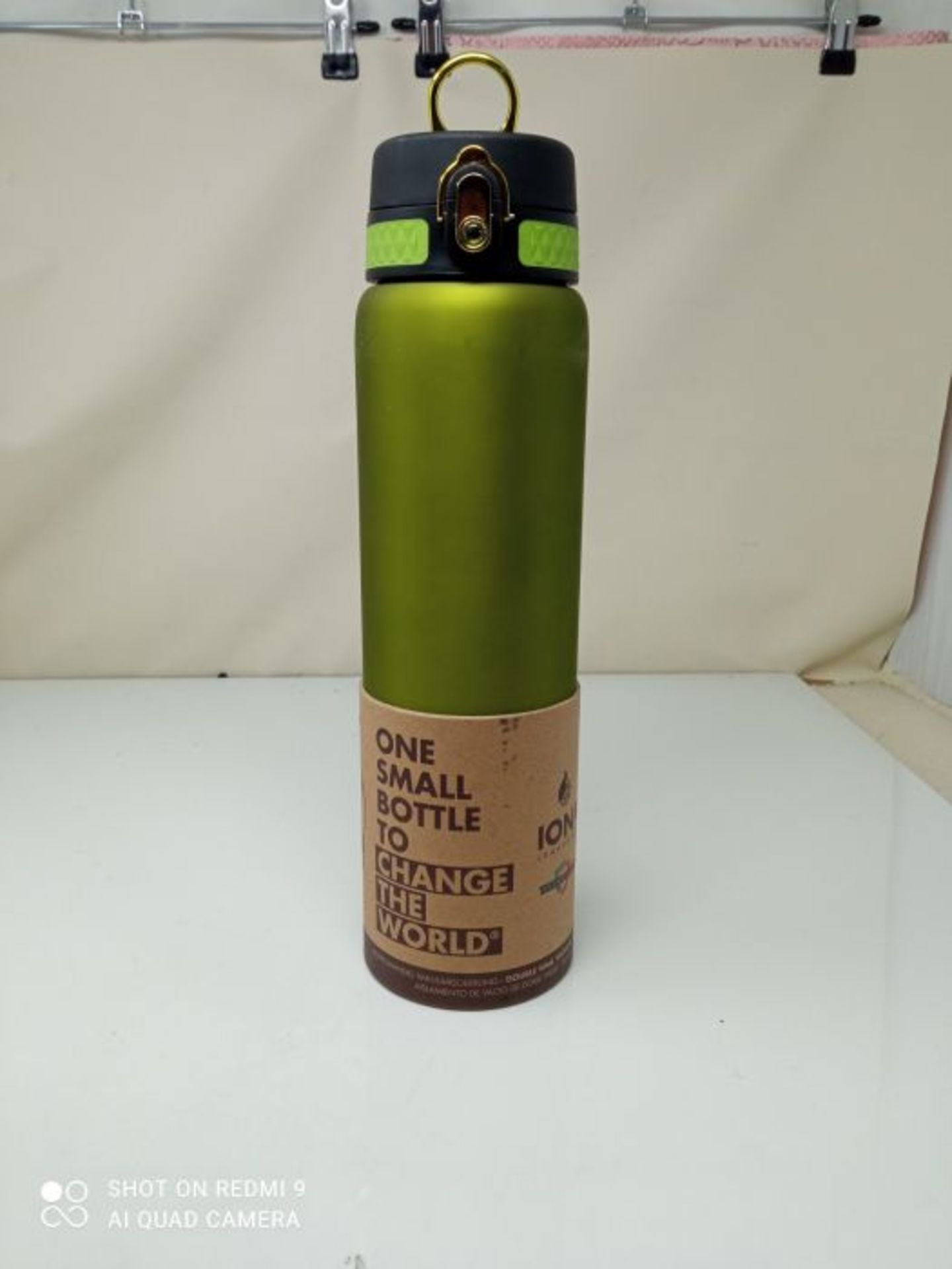 Ion8 Leak Proof 1 litre Sports Water Bottle, Vacuum Insulated Steel, 1000ml (32oz), Gr - Image 2 of 2