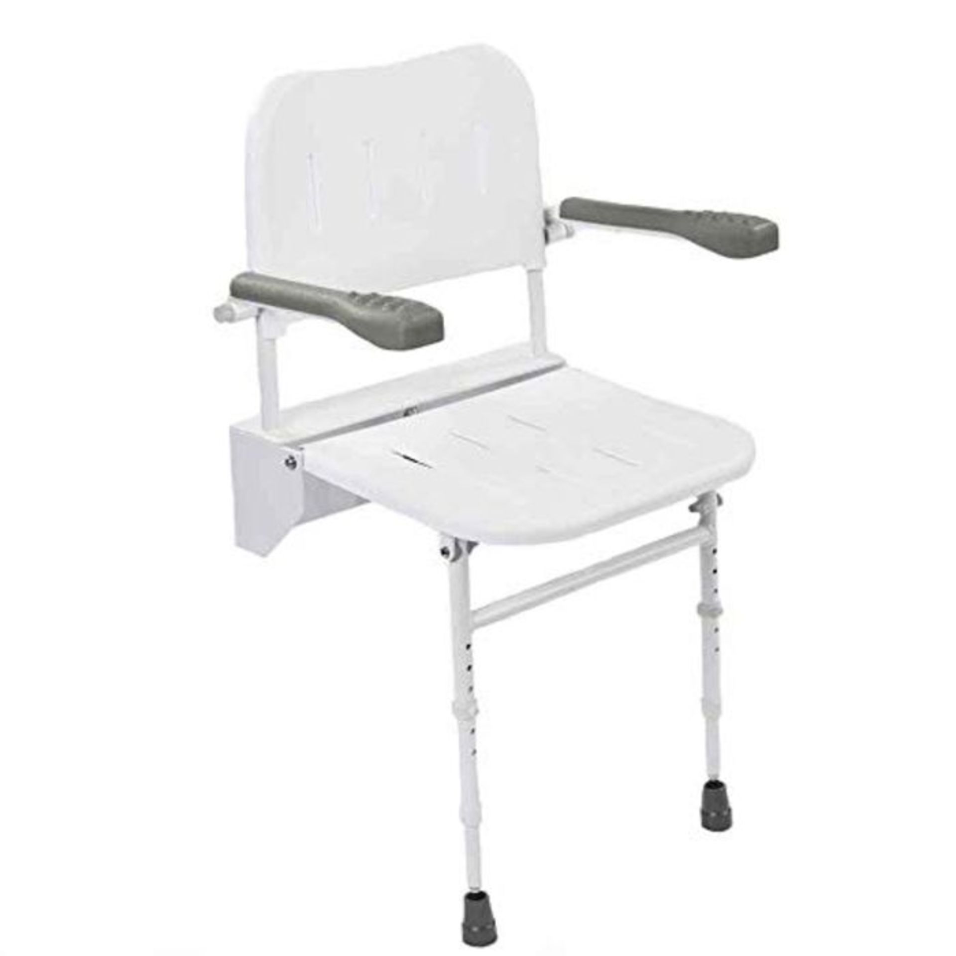 RRP £87.00 NRS Healthcare Wall Mounted Folding Shower Seat M53370 - with Legs, Back and Arms