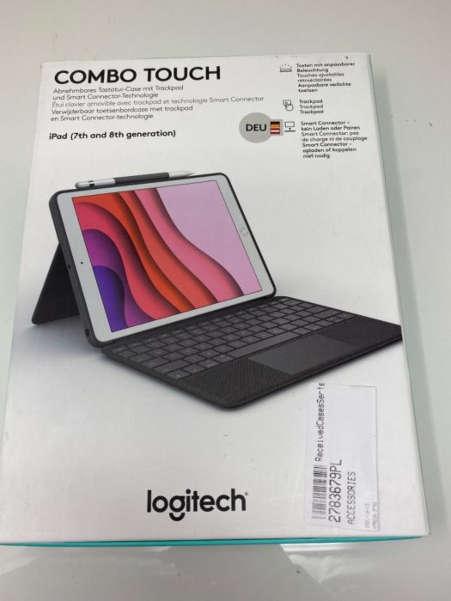 RRP £105.00 Logitech Combo Touch trackpad case for iPad (7th, 8th, & 9th gen) with precision track - Image 2 of 3