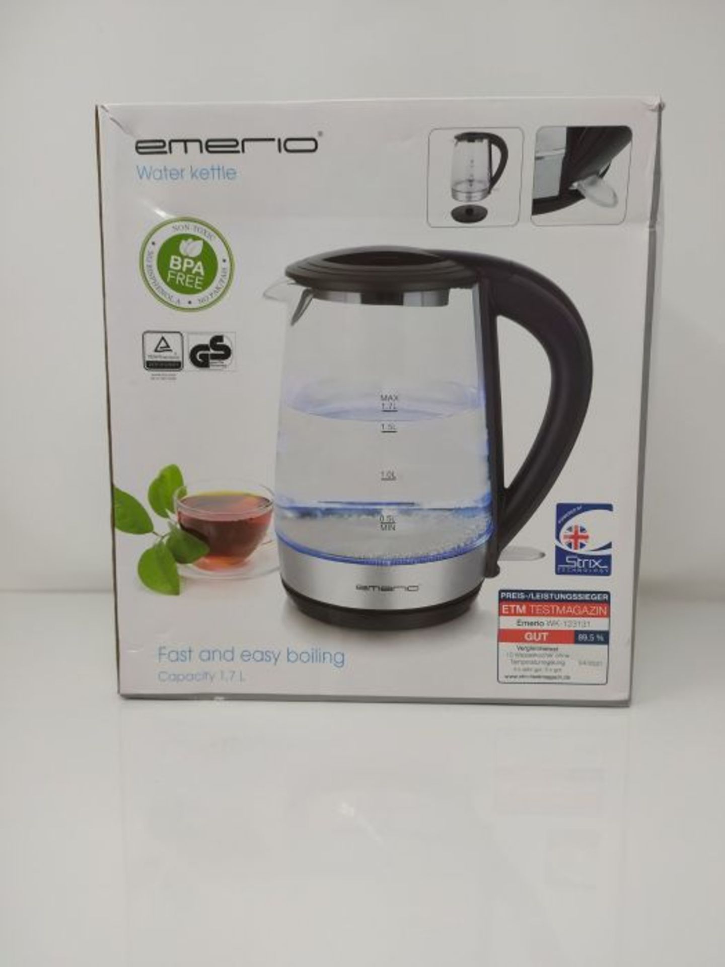 Emerio WK-123131 Glass electric kettle 1.7L 2200W Stainless steel/Black - Image 2 of 3
