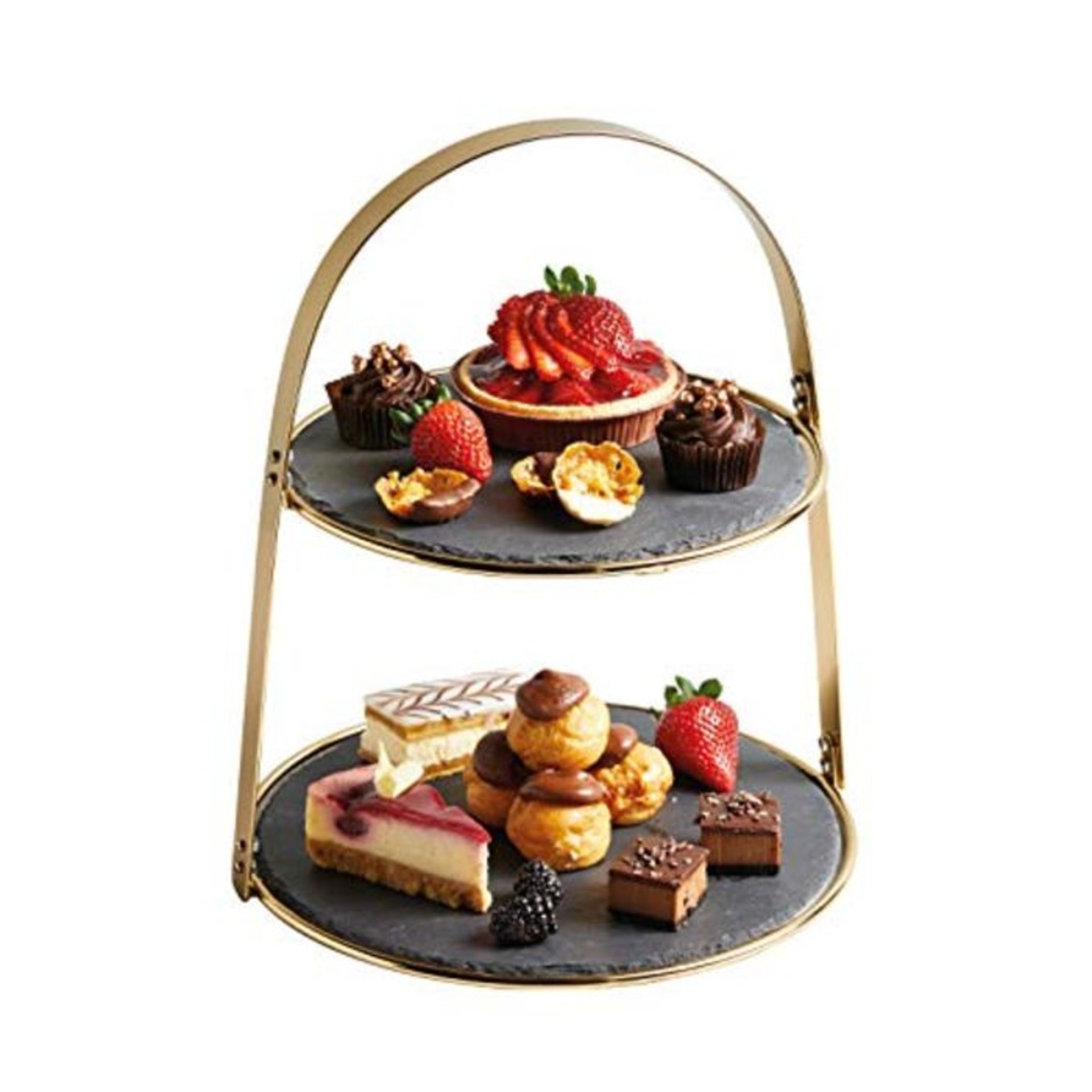Artesà 2-Tiered Cake Stand with Round Slate Serving Platters, 29.5 x 29.5 x 35 cm (11