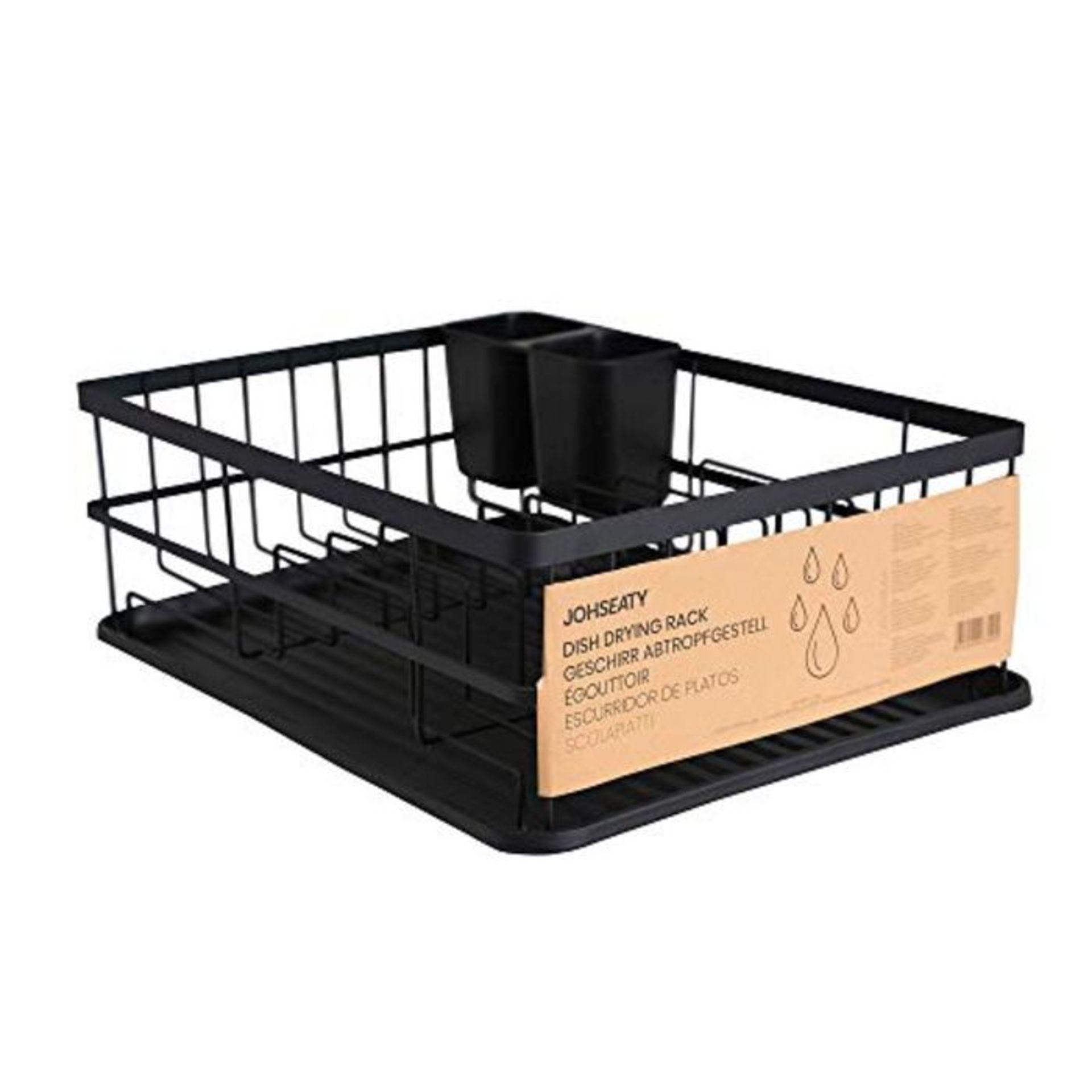 JOHSEATY Dish Drying Rack (42x31.5x15.5cm) Matt Black Metal Dish Drainer for Sink with