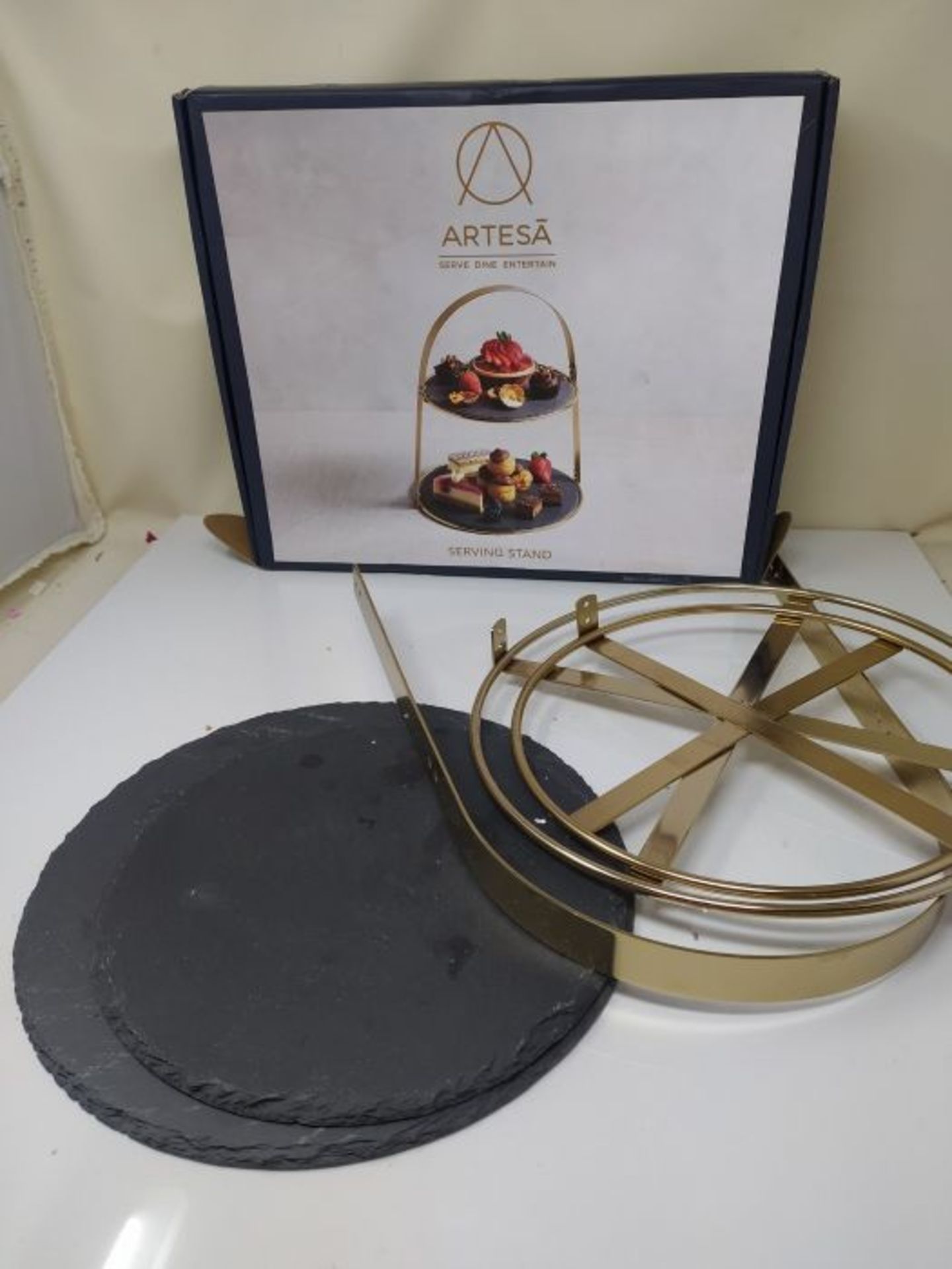 Artesà 2-Tiered Cake Stand with Round Slate Serving Platters, 29.5 x 29.5 x 35 cm (11 - Image 2 of 2