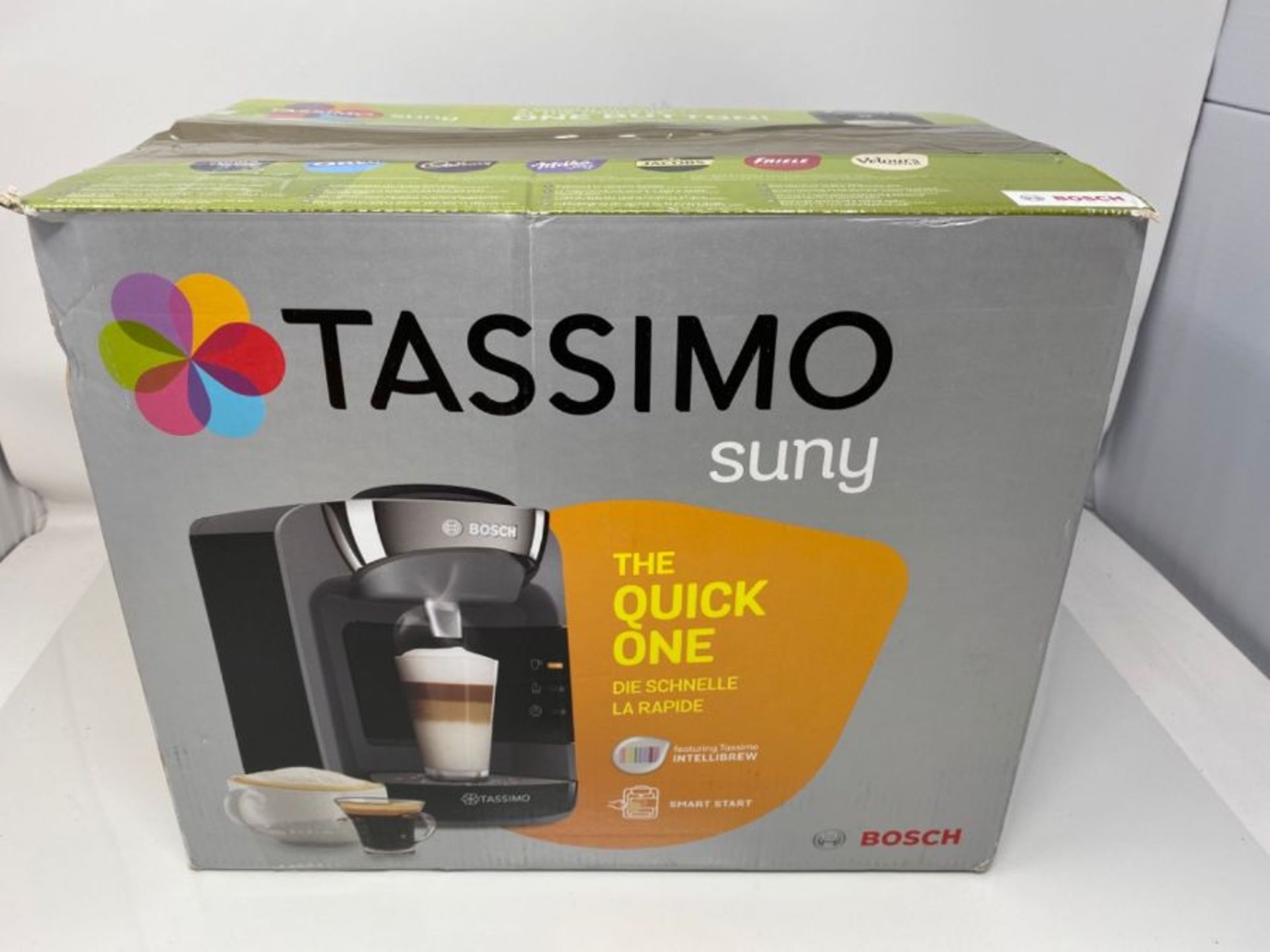 RRP £54.00 Bosch Tassimo Suny TAS3202 Capsule Machine, Stainless Steel, 1300 W, Midnight Black/An - Image 2 of 3